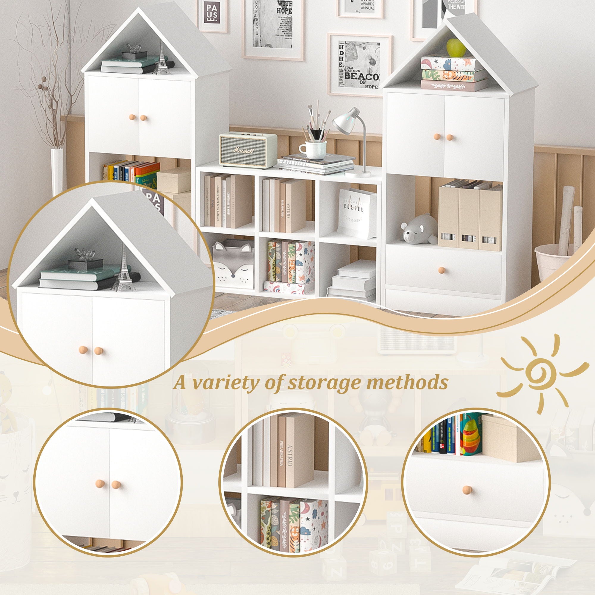 Versatile Children's Bookshelf With House Shaped Design, Multi Functional Storage For Books And Toys