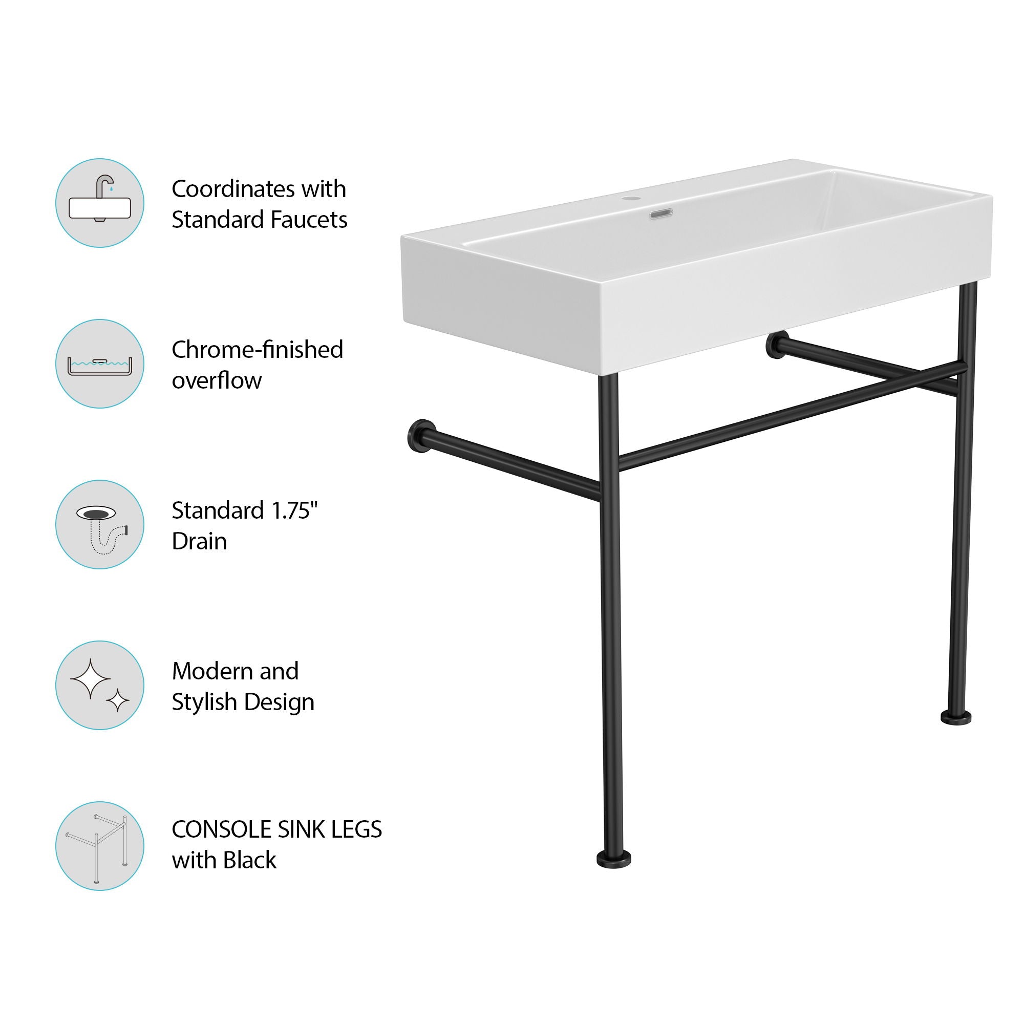 Ceramic Console Bathroom Sink With Overflow