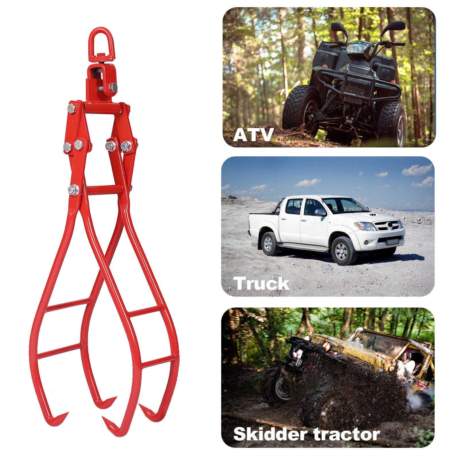 Heavy-Duty 4 Claw Timber Log Lifting Tongs Grabber - Red