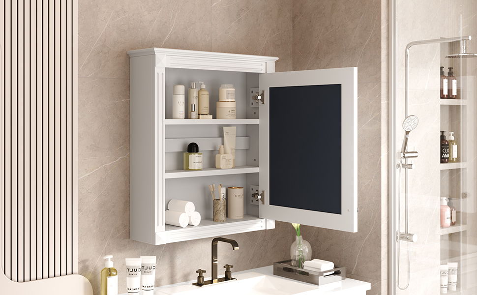 Wall Mounted Bathroom Storage Cabinet With Mirror, Medicine Cabinet With Height Adjustable Shelf
