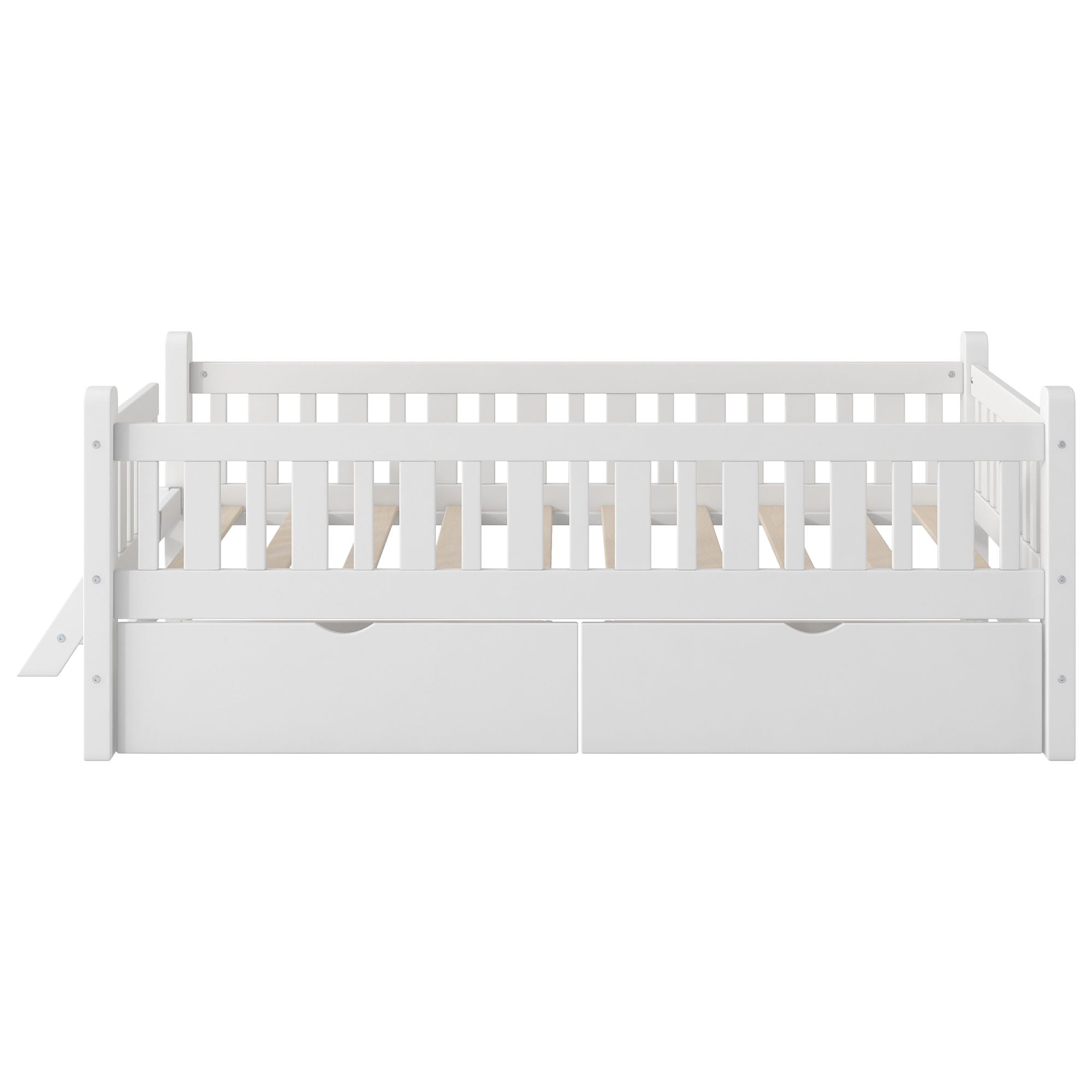 Platform Bed With Guardrail And 2 Drawers