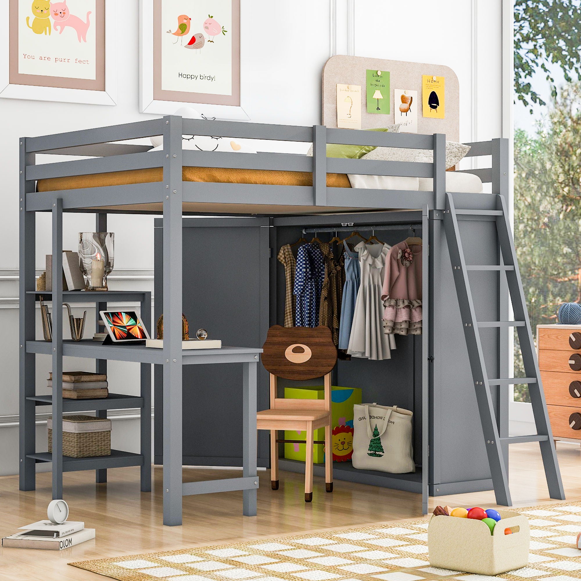 Loft Bed With Wardrobe And Desk And Shelves