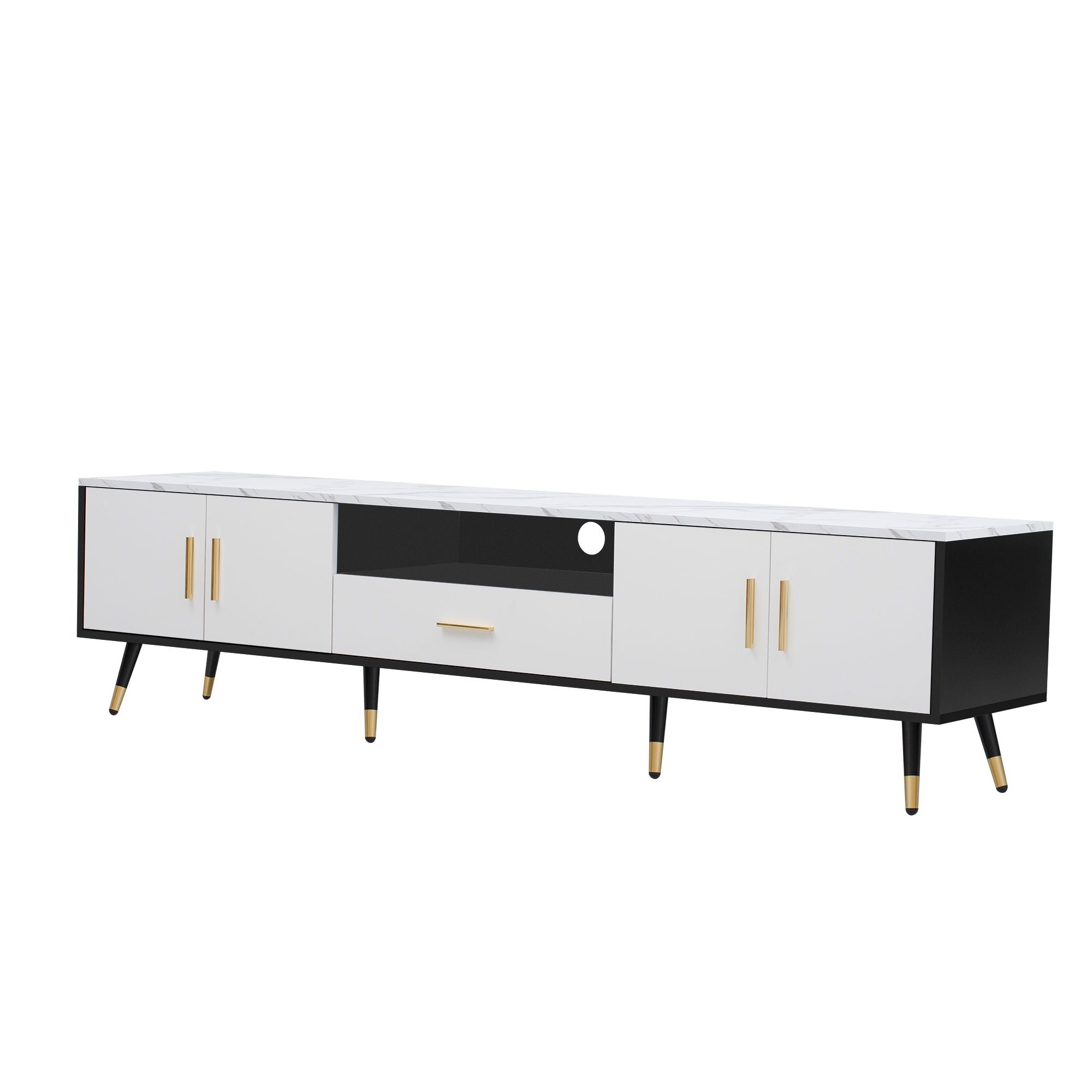 Modern TV Stand With 2 Cabinets & Open Compartments, Entertainment Center For Tvs Up To 80''