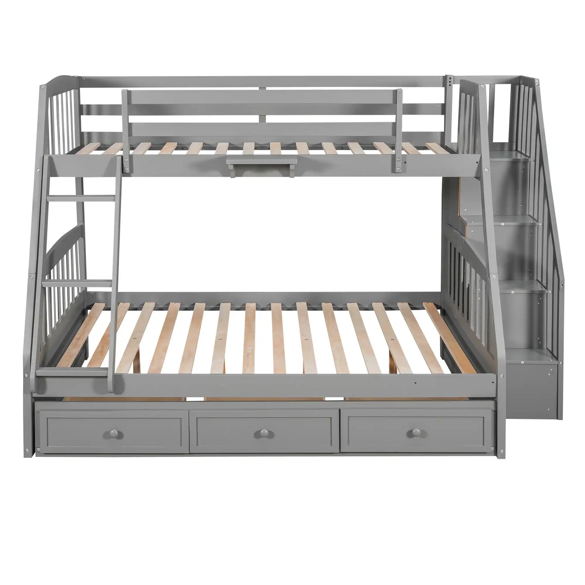 Twin-Over-Full Bunk Bed with Drawers，Ladder and Storage Staircase, Gray - Best Buy Furniture