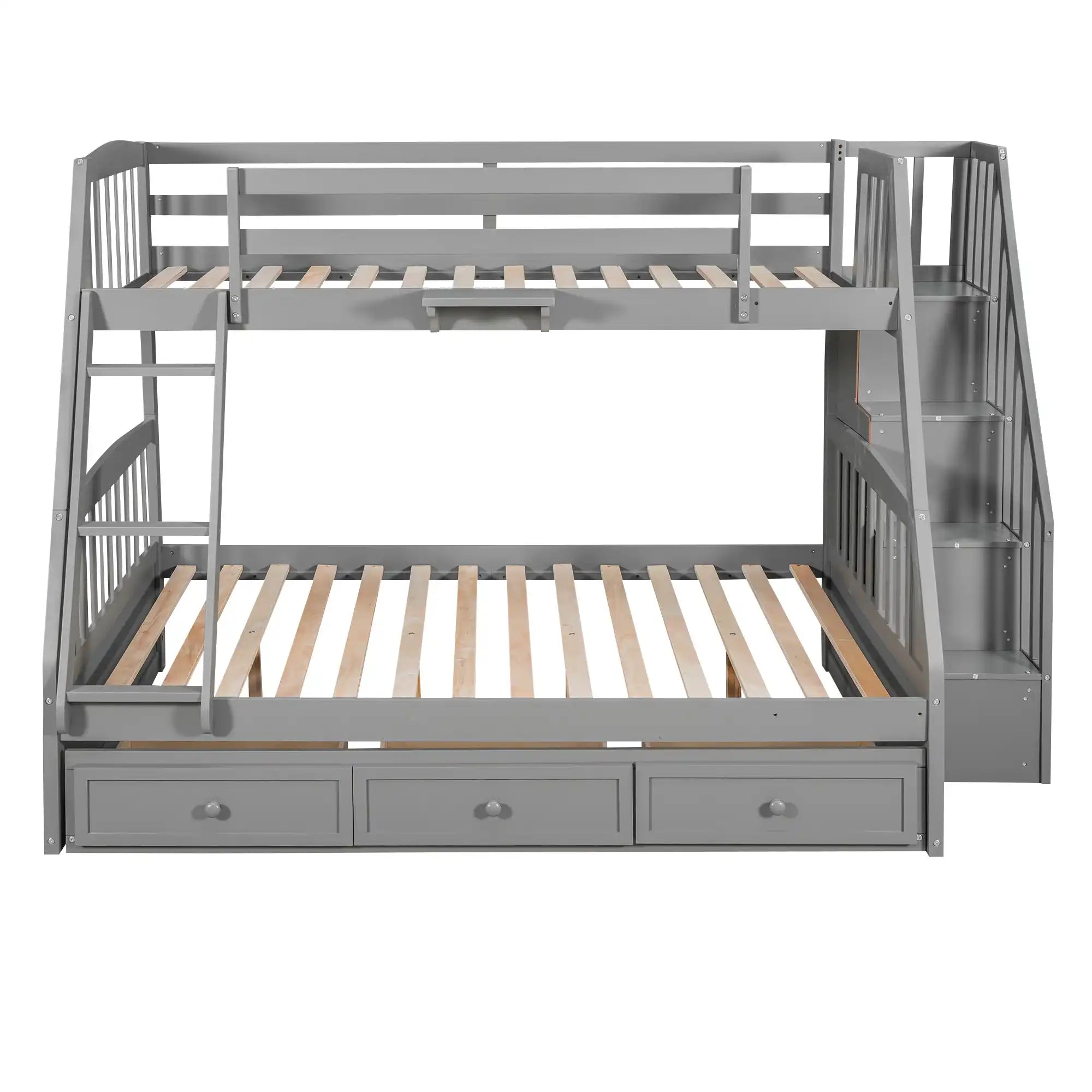 Twin-Over-Full Bunk Bed with Drawers，Ladder and Storage Staircase, Gray - Best Buy Furniture
