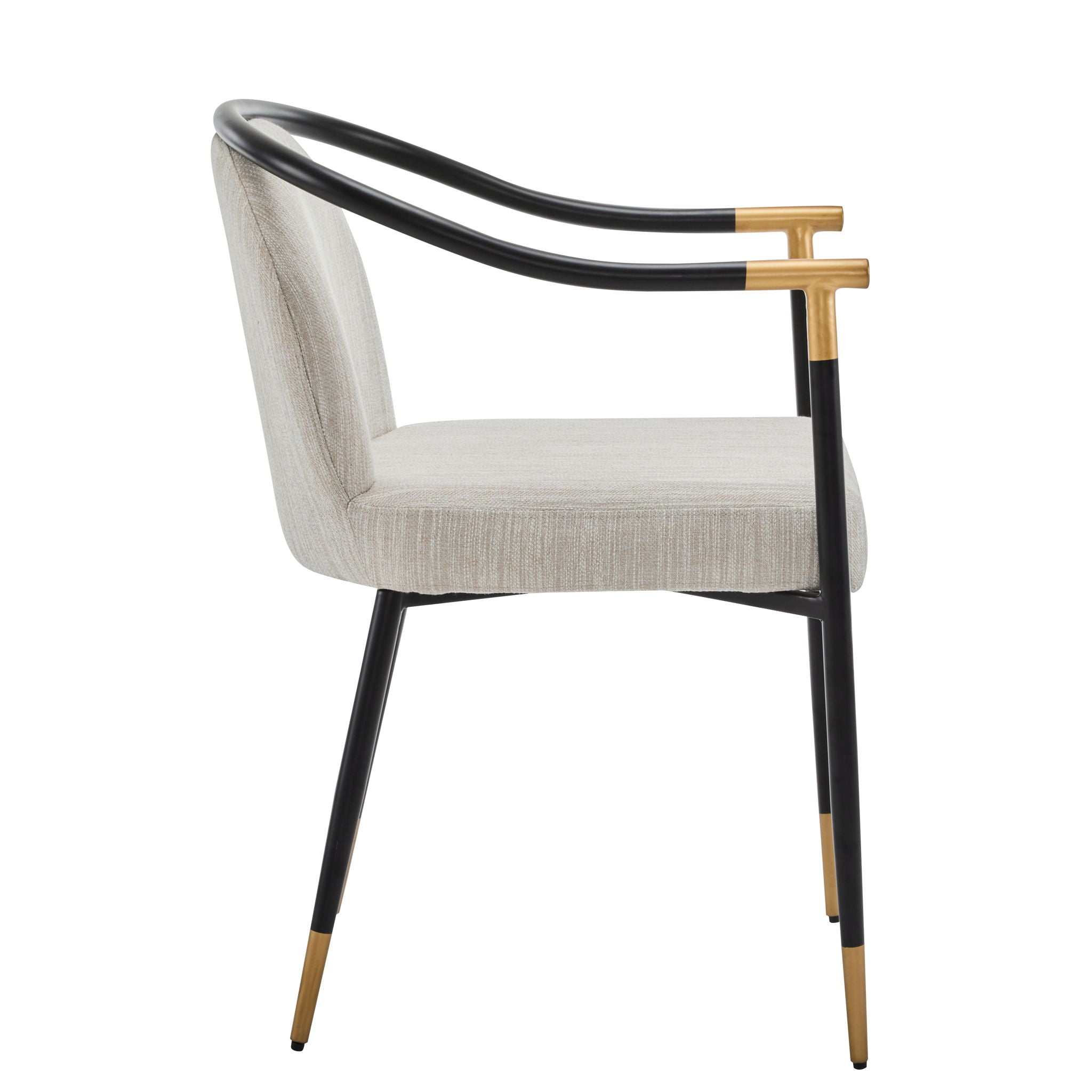 Modern Upholstered Dining Chair With Sleek And Design Fabric And Metal (Set of 2) - Beige / Black