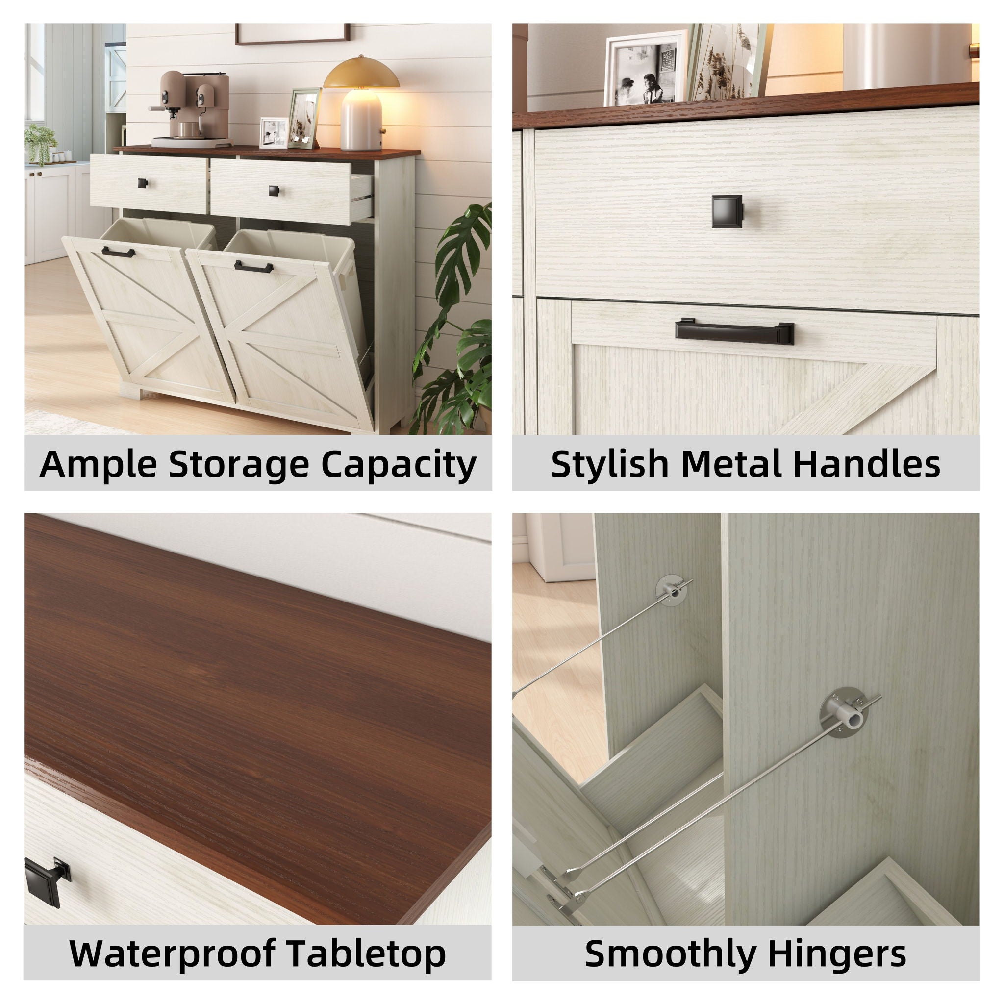 Double Tilt Out Trash Cabinet With Hideaway Drawer And Barn Door Style