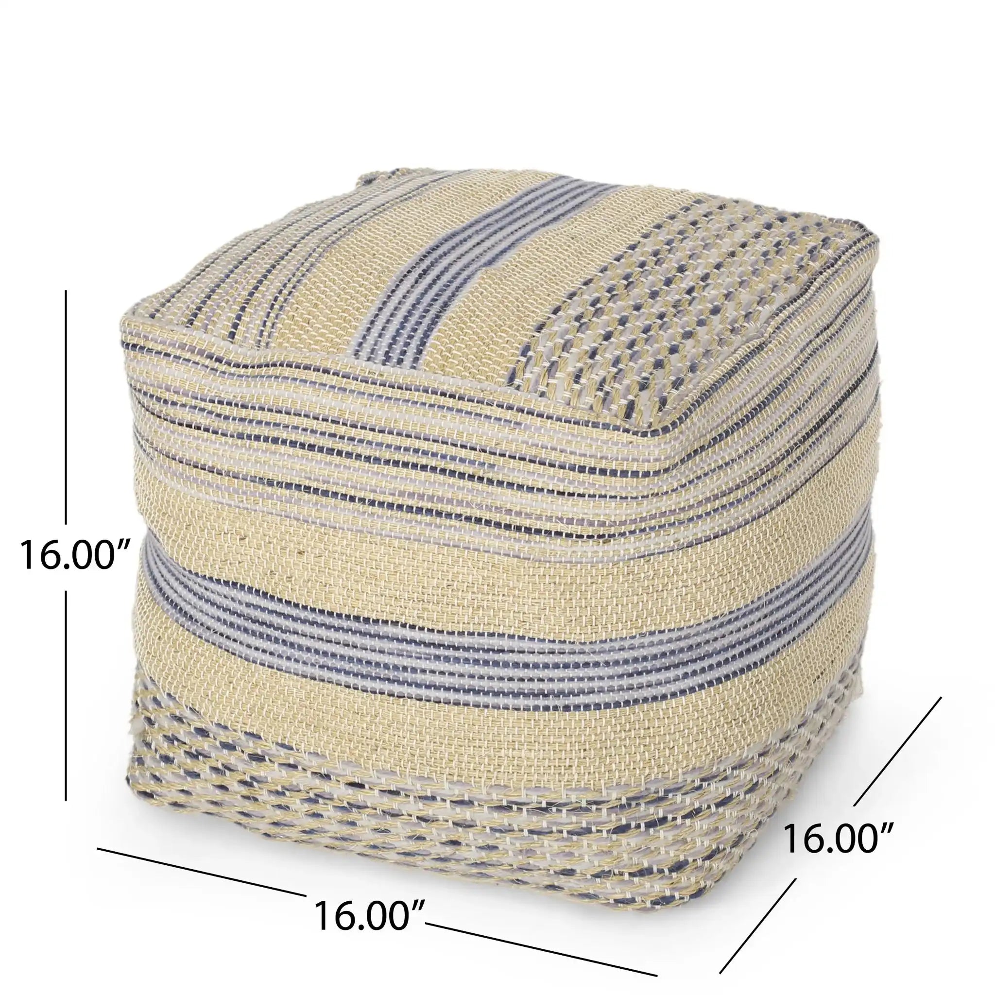 Western - Handcrafted Fabric Pouf, Durable - Natural / Blue