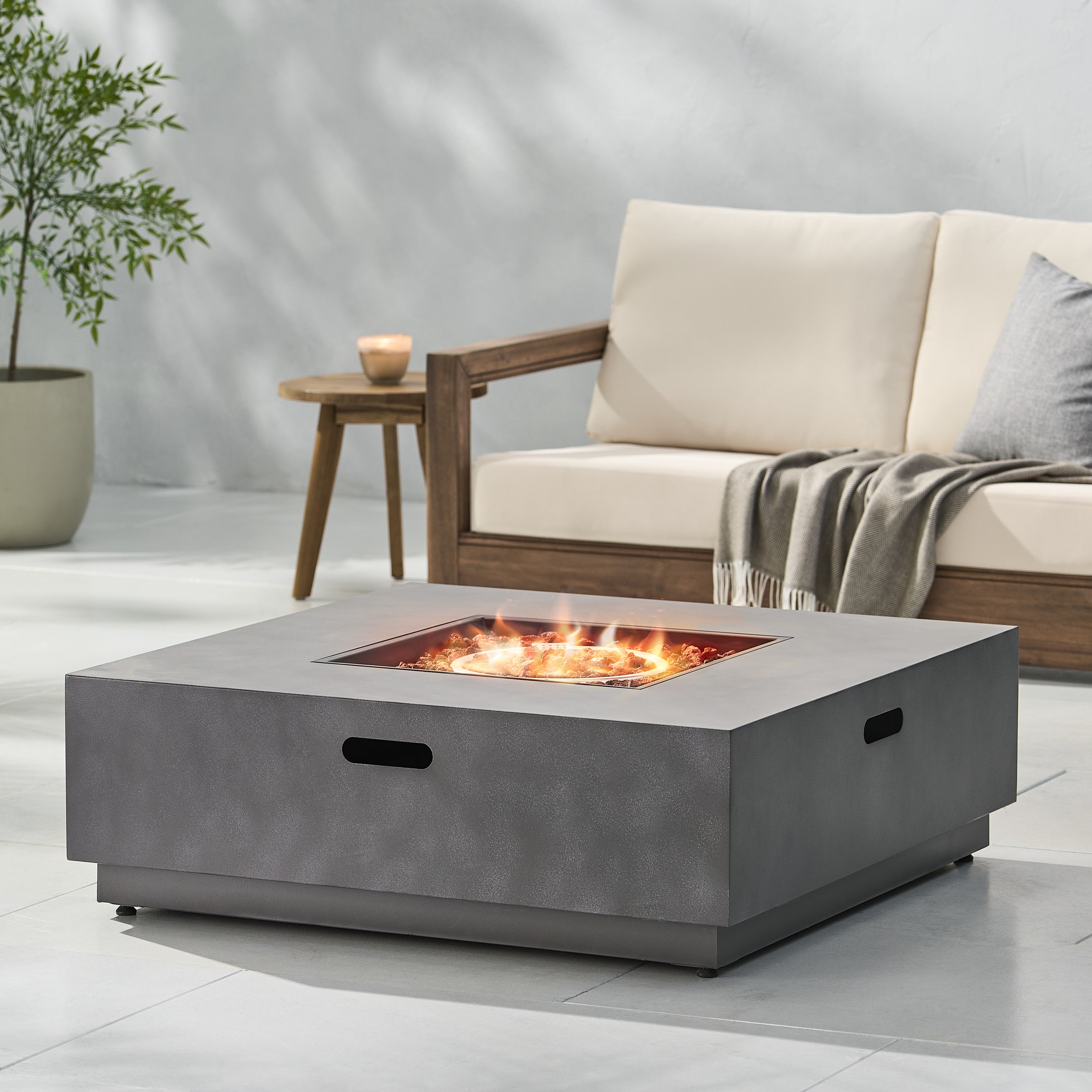 Modern Square Iron Fire Pit 50,000 BTU Stone Gray 39-Inch