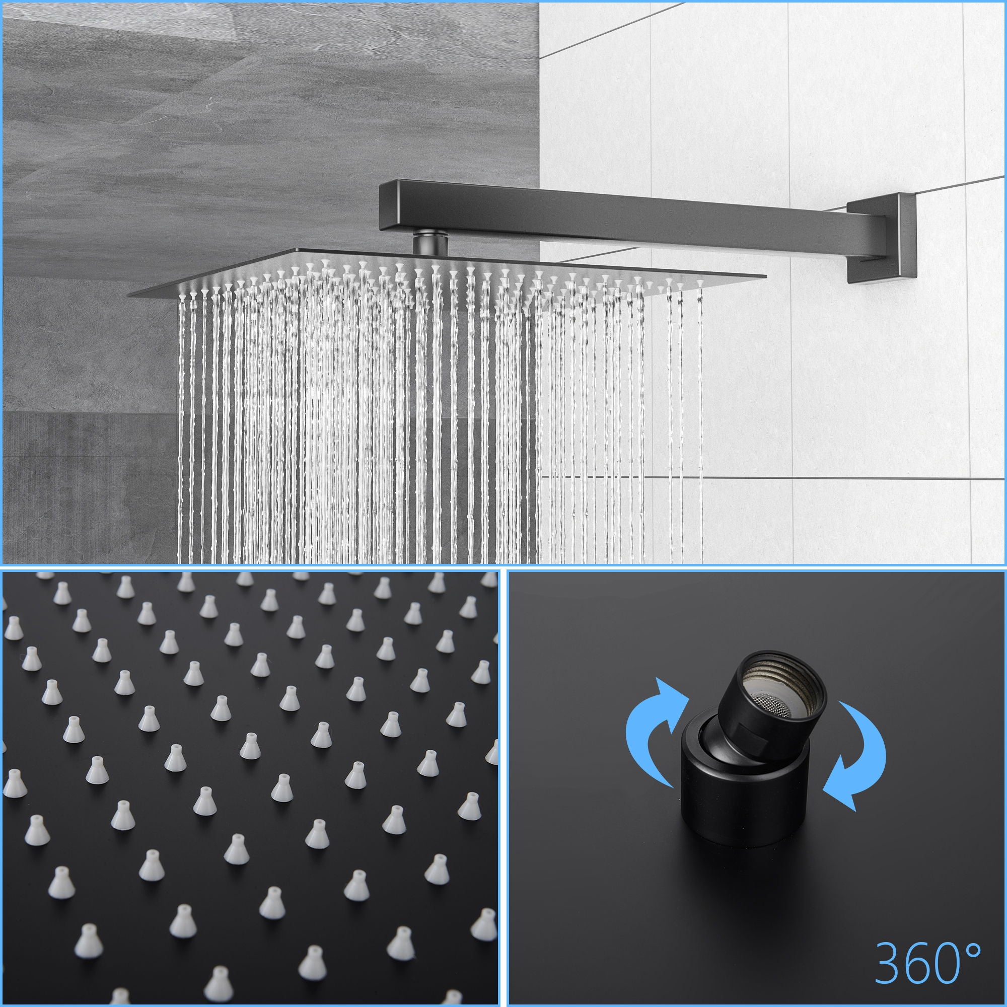 12" Ceiling Mount Square Shower System With Waterfall Tub Spout And Handheld Shower