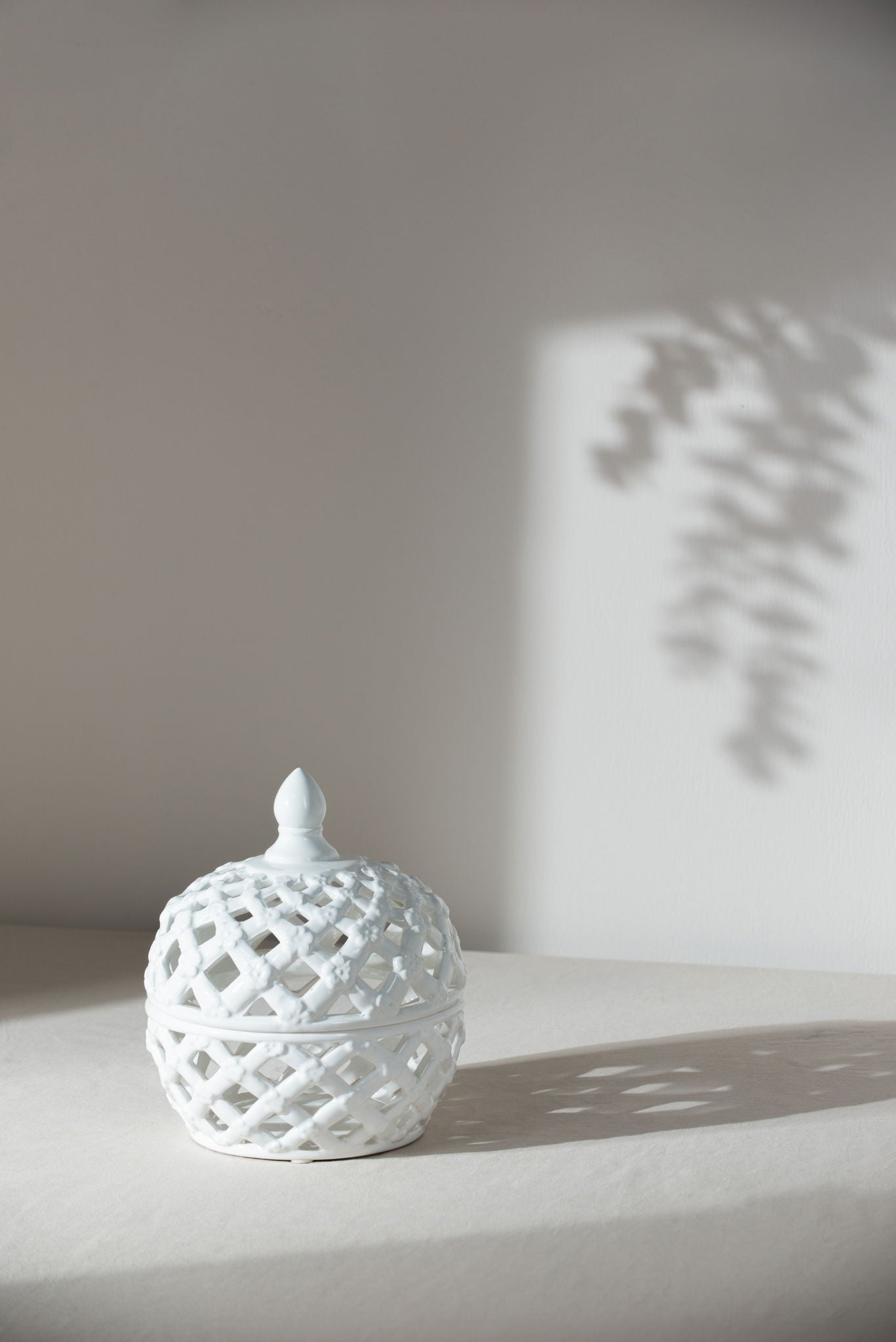 Ceramic Lidded Jar With Lattice Design - White - Best Buy Furniture