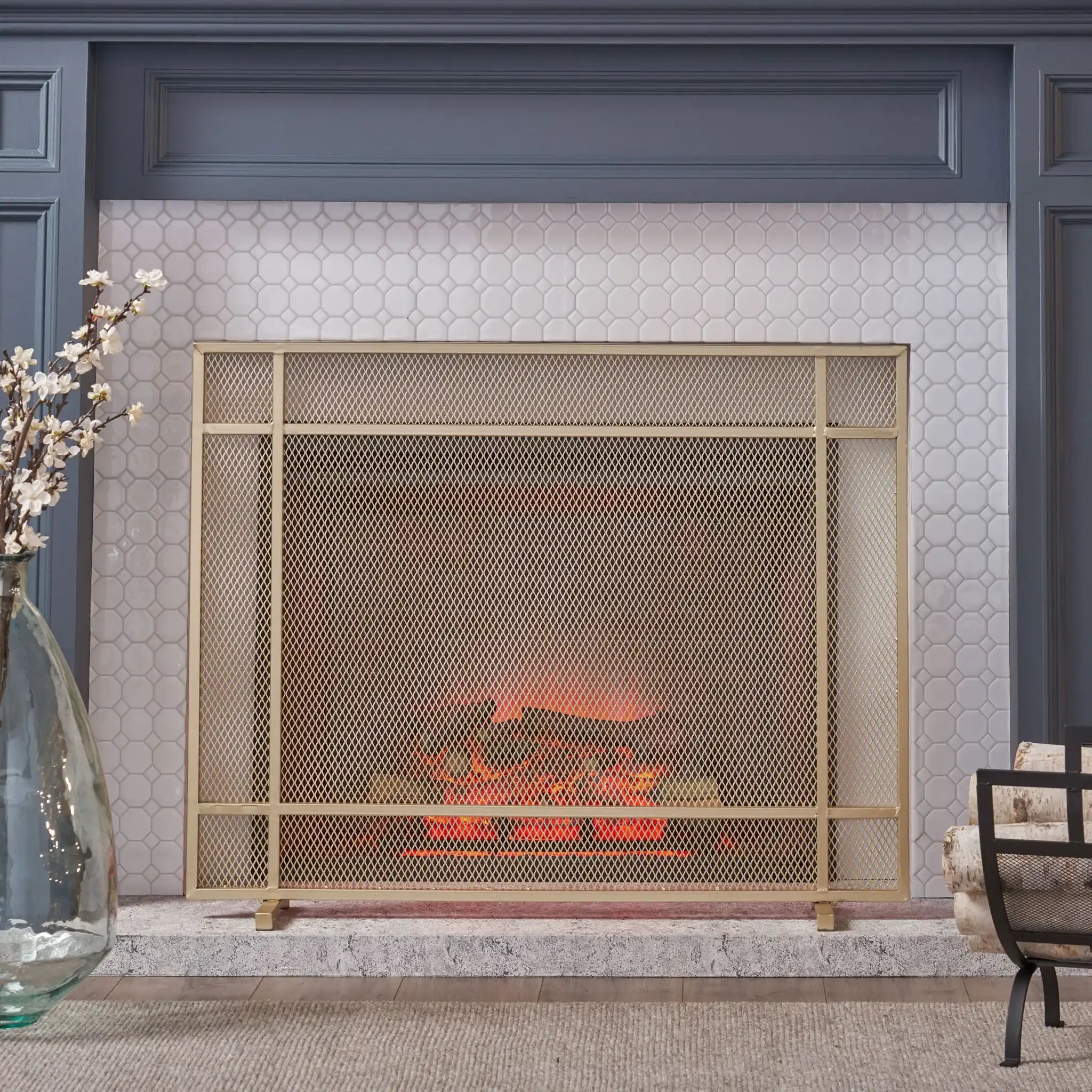 Elegant Iron Fire Screen For Fireplace Protection