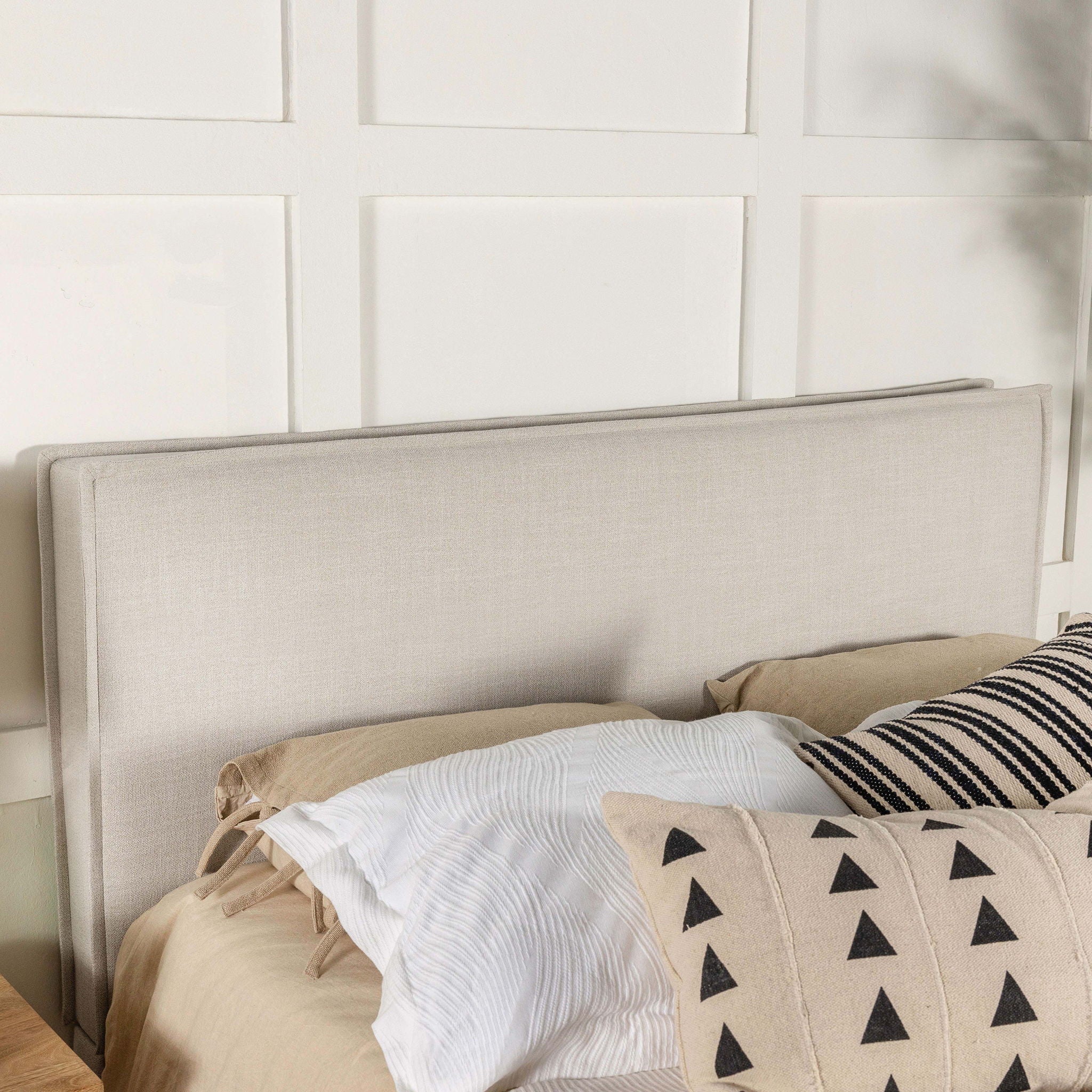 Queen / Full Size Upholstered Headboard With Flange Details - Sand