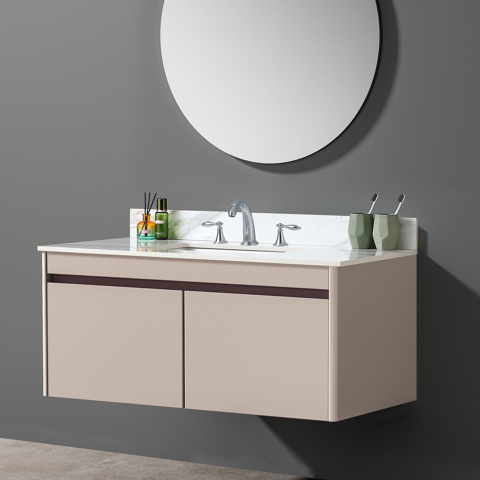 Vanity Top With Undermount Sink And Backsplash, Sintered Stone