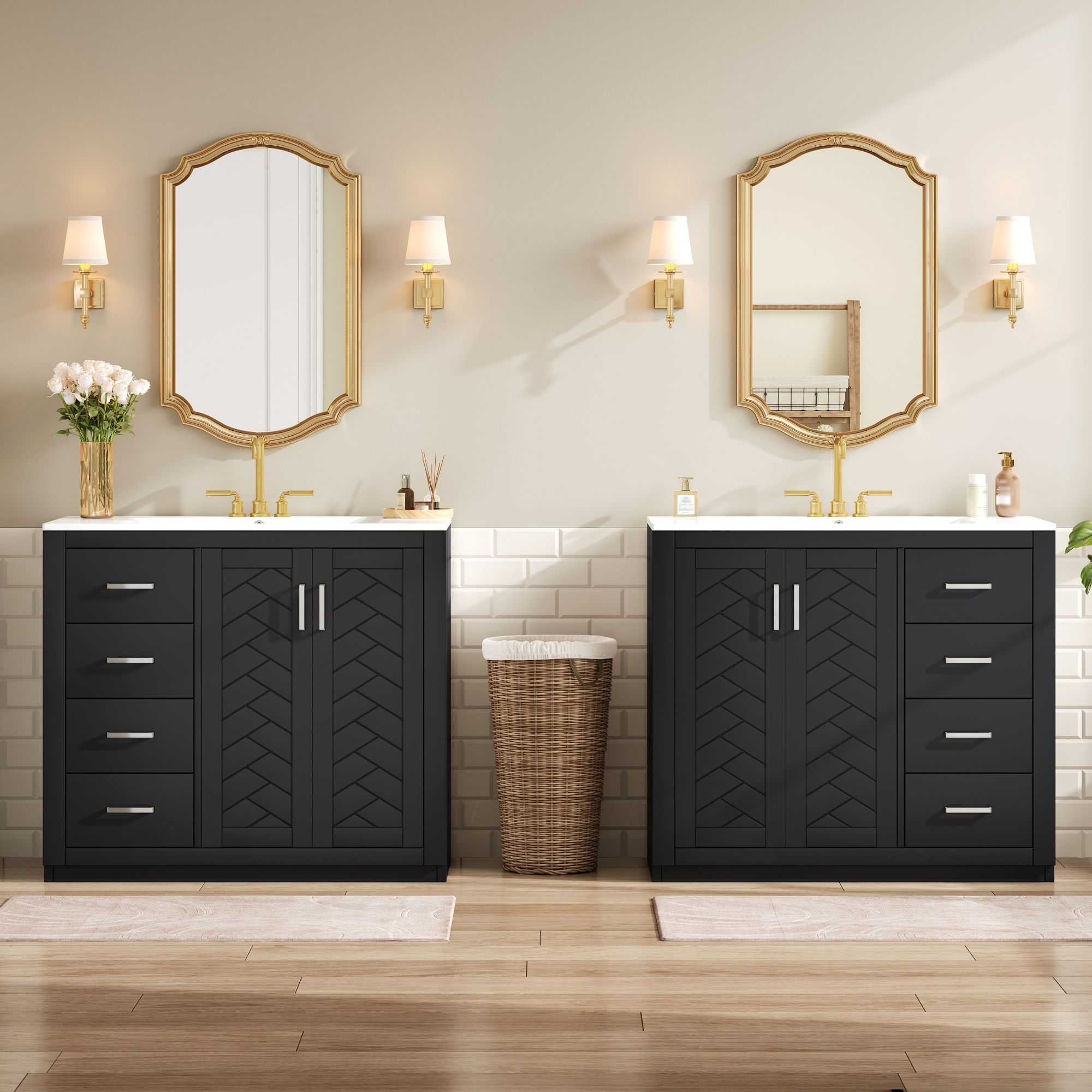 Modern Bathroom Vanity With Ceramic Sink, Freestanding Set With Drawers And Soft-Closing Doors