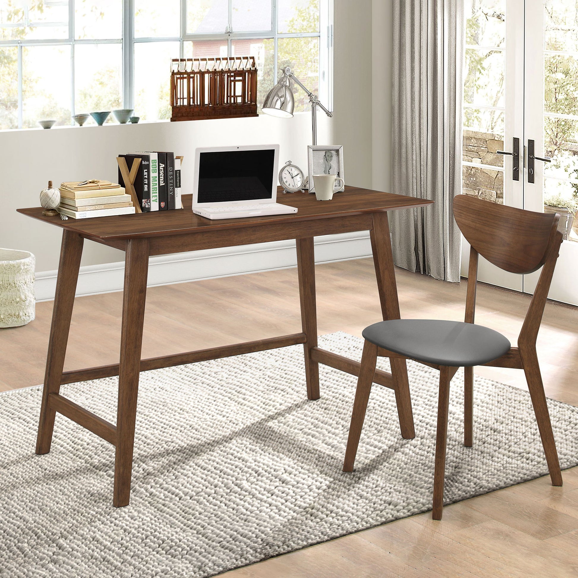 2 Piece Home Office Desk And Chair Set - Gray / Walnut Brown - Best Buy Furniture