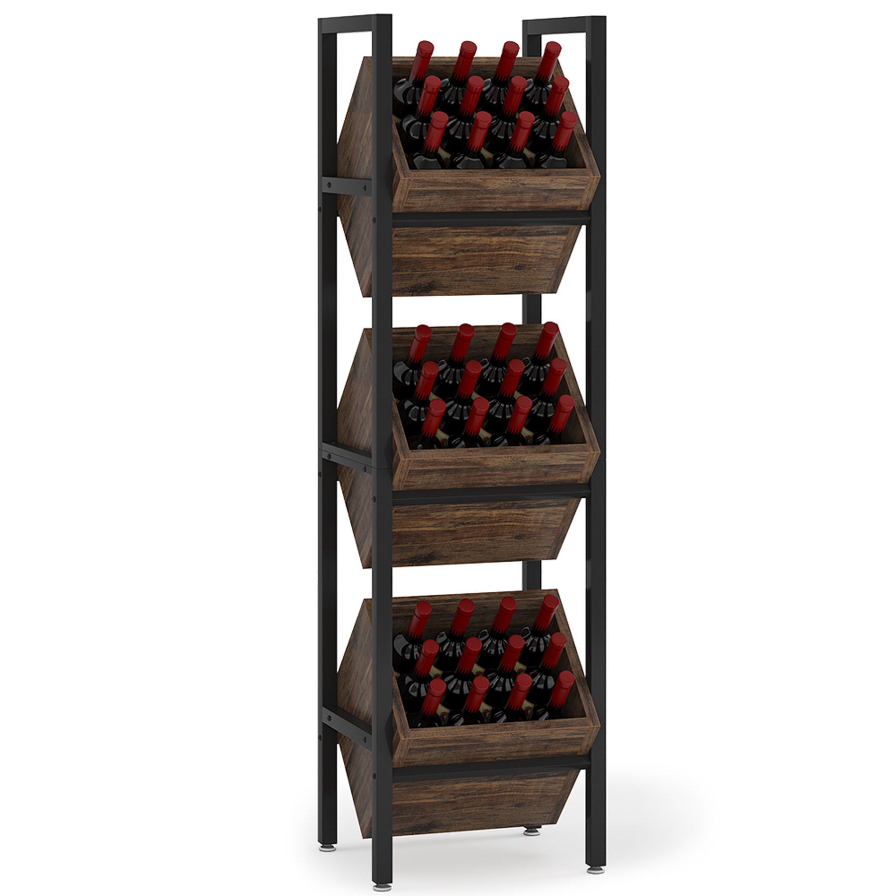 3 Tier Basket Stand With Angled Baskets, Vertical Storage Tower For Kitchen - Black