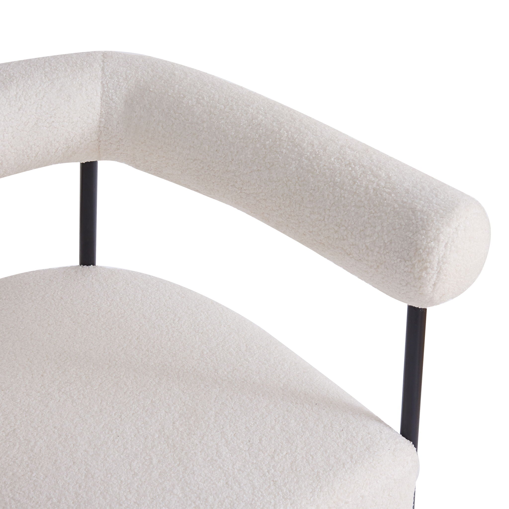Modern Boucle Fabric Upholstered Accent Chair, Curved Armchair With Metal Frame - White