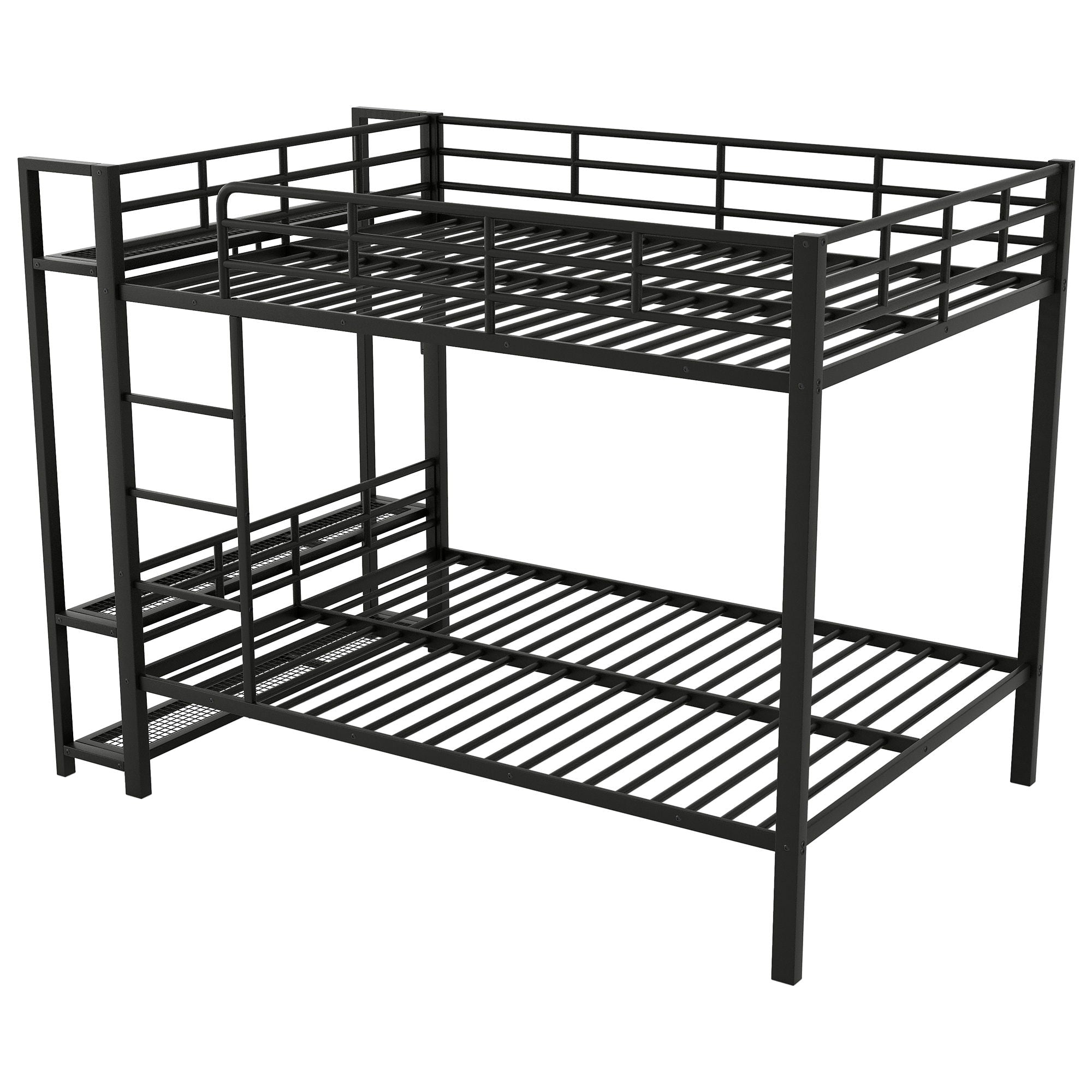 Bunk Bed With Storage Mesh Shelves, Clothes Hooks, LED Light