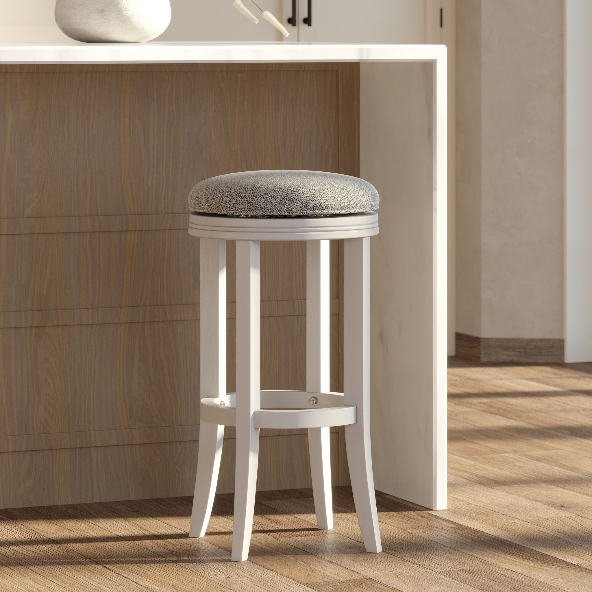 Backless Swivel Stool With Upholstered Seat