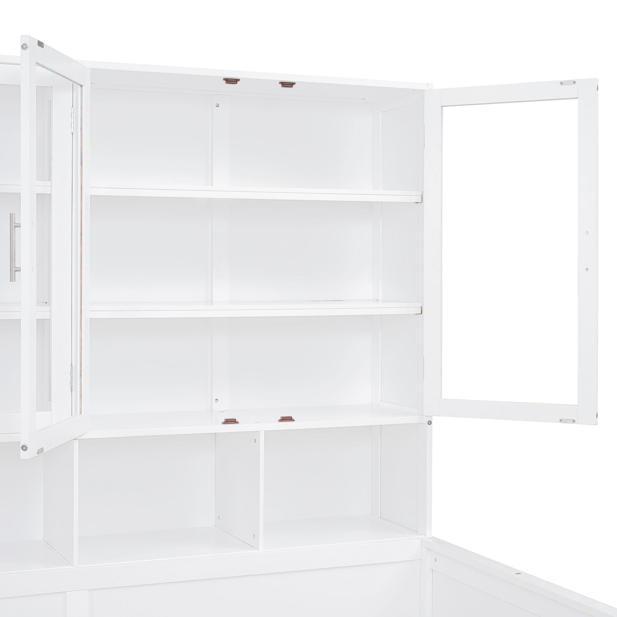 Daybed With Glass Door Storage Cabinets, Built In LED Lighting And Shelves