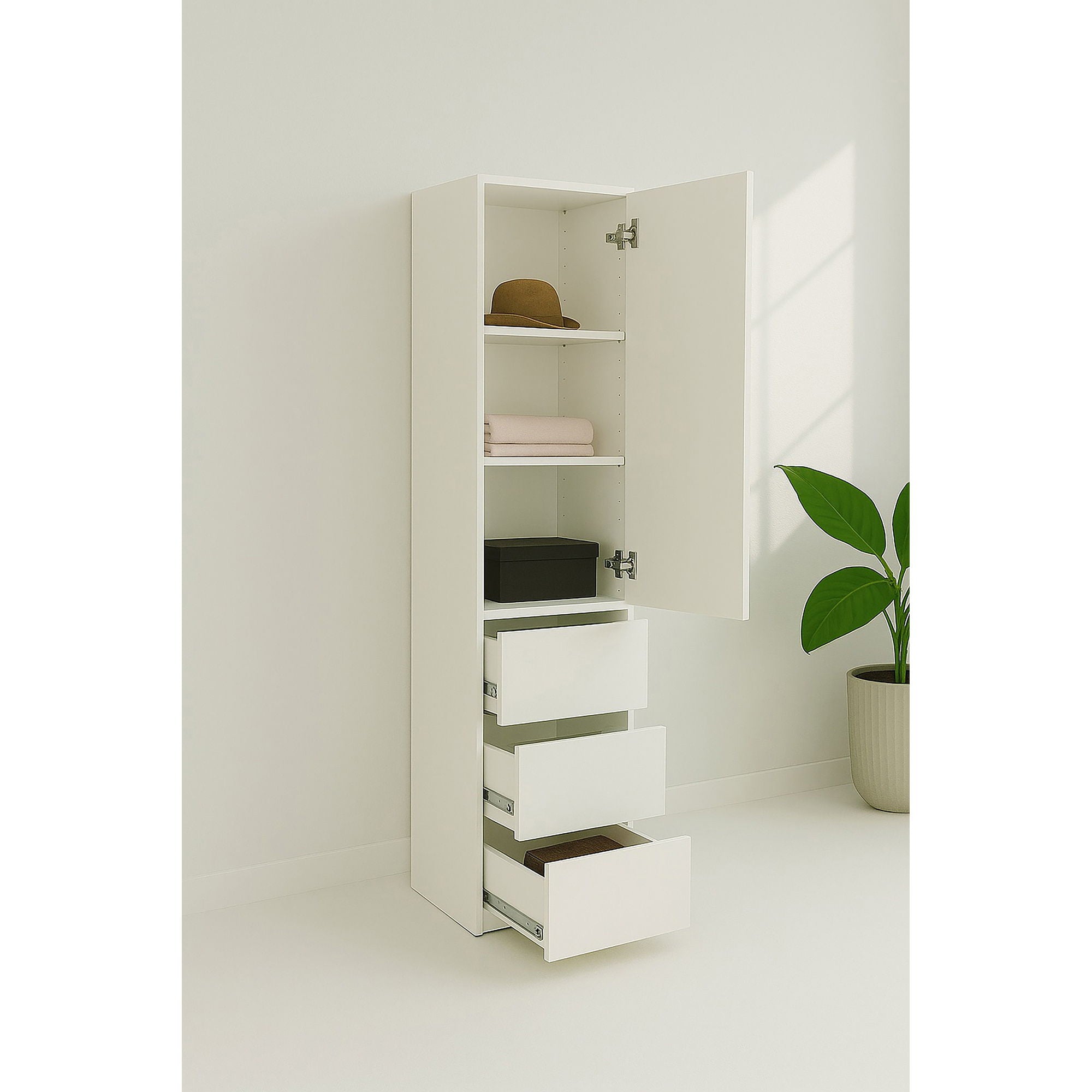 Elise - Modular Wood Closet System With Mirror In Customizable Storage Solution - White