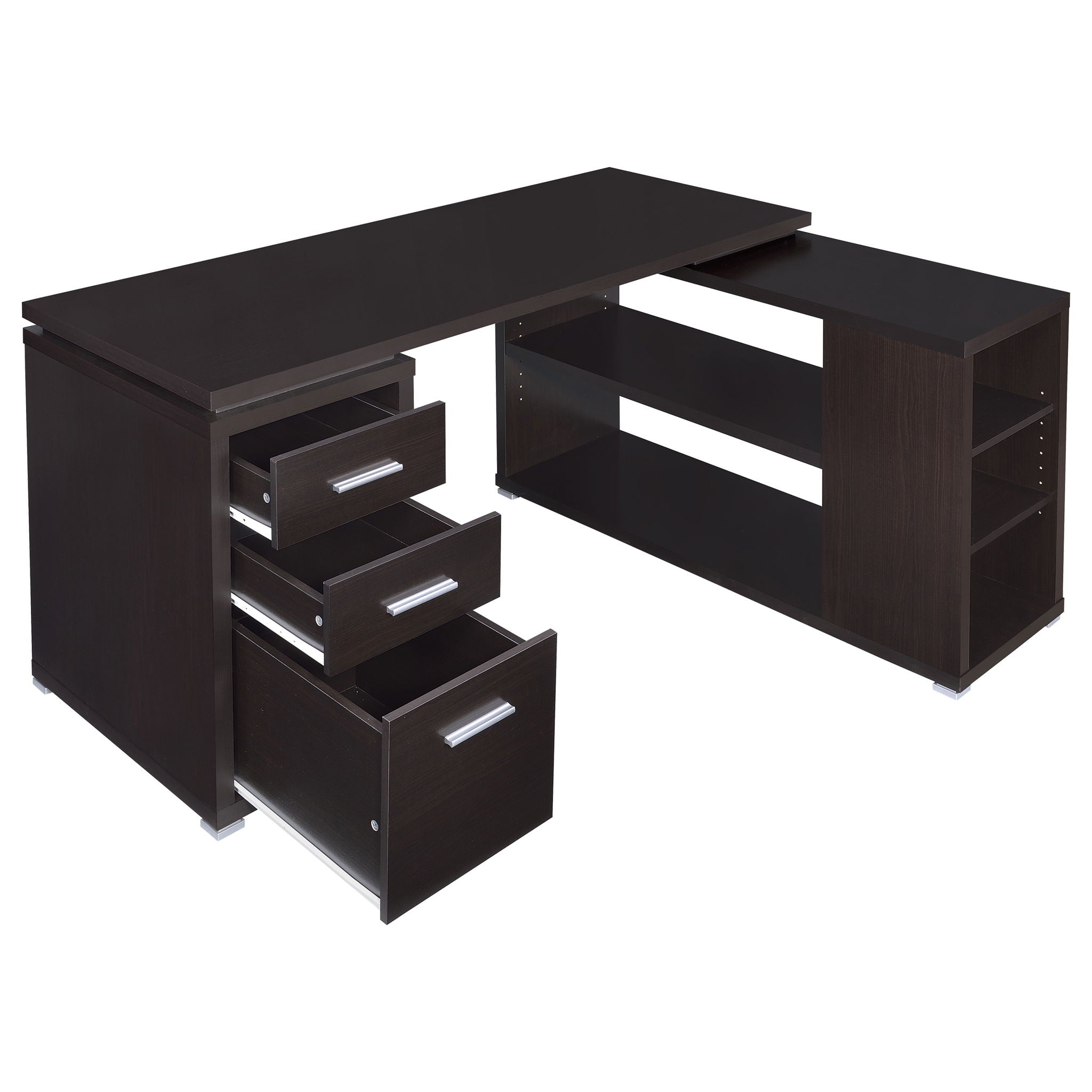 Transitional L Shape Computer Desk With Multiple Storage And Built In File Cabinet