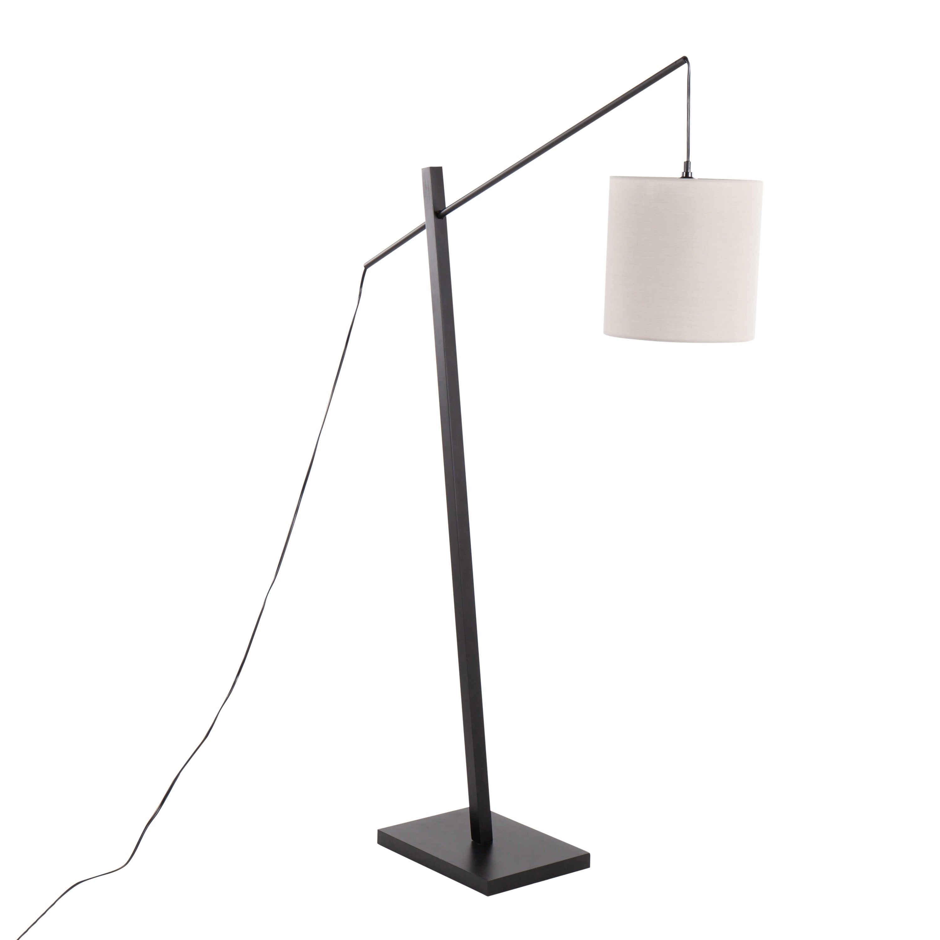 Arturo Contemporary Floor Lamp in Black Wood and Black Steel with Grey Fabric Shade