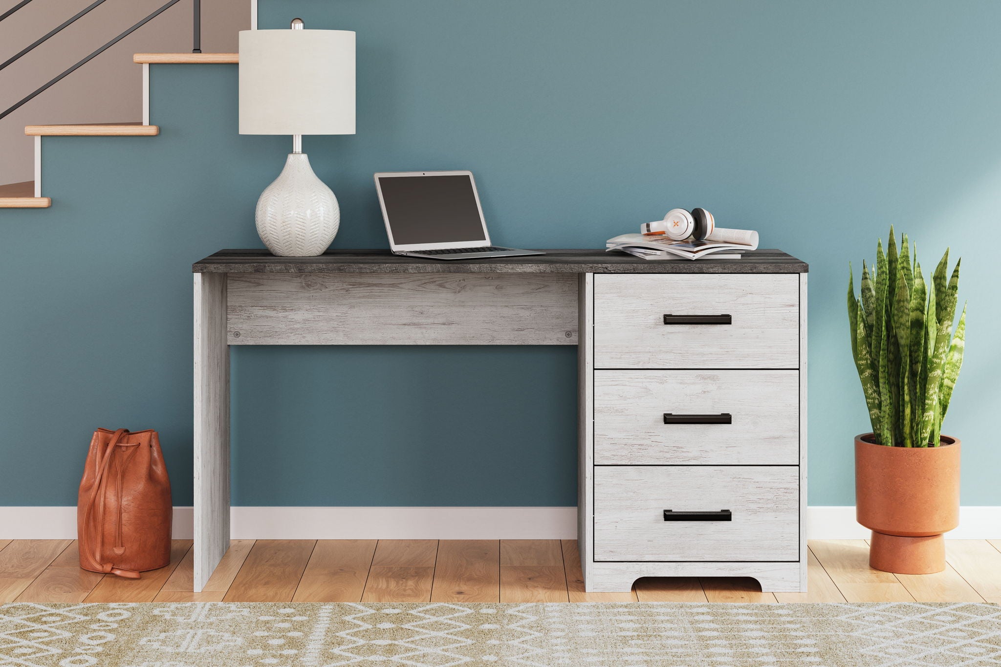 Shawburn - Home Office Desk - White / Dark Charcoal Gray