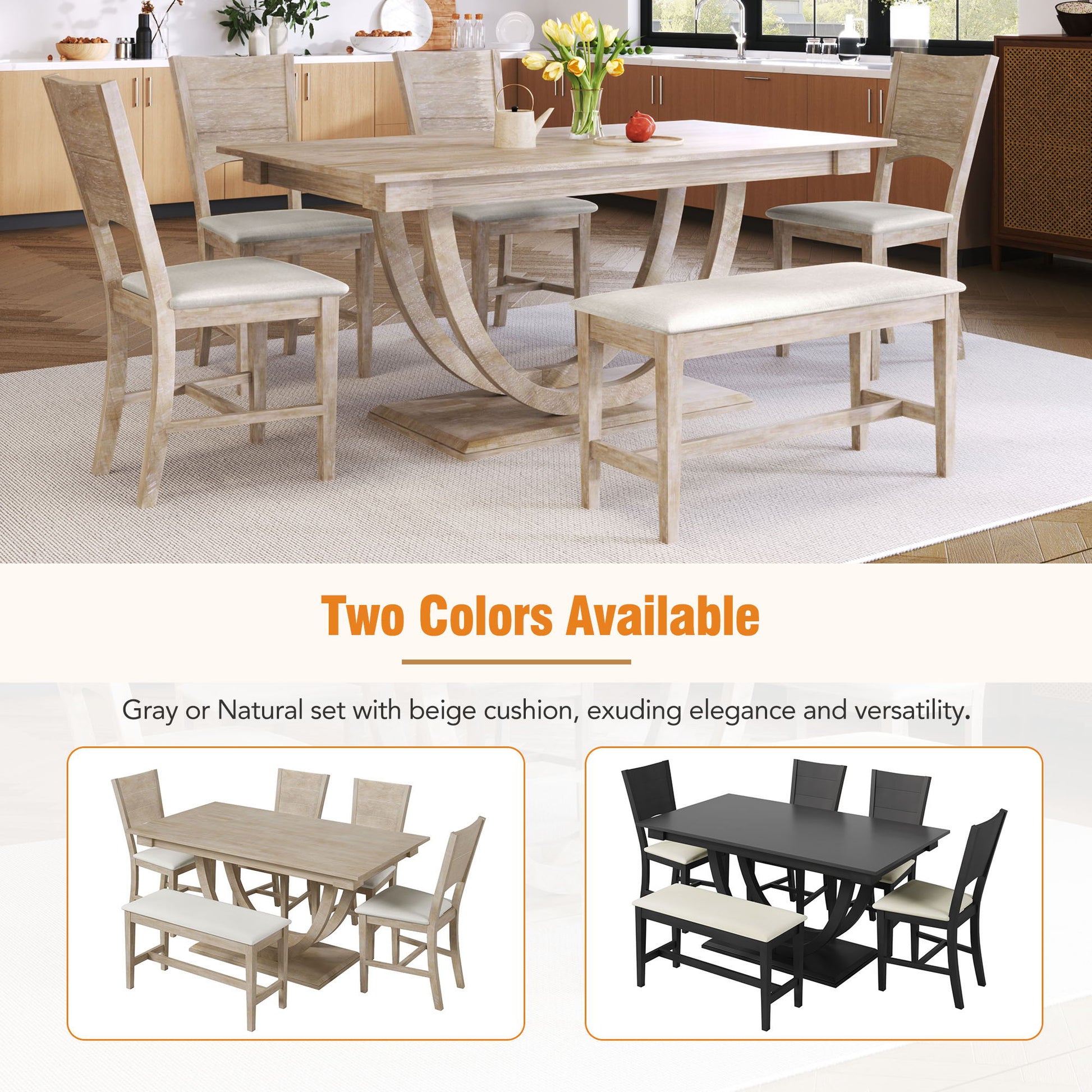Topmax - 6 Piece Wood Half Round Dining Table Set Kitchen Table Set With Long Bench And 4 Dining Chairs, Modern Style - Best Buy Furniture