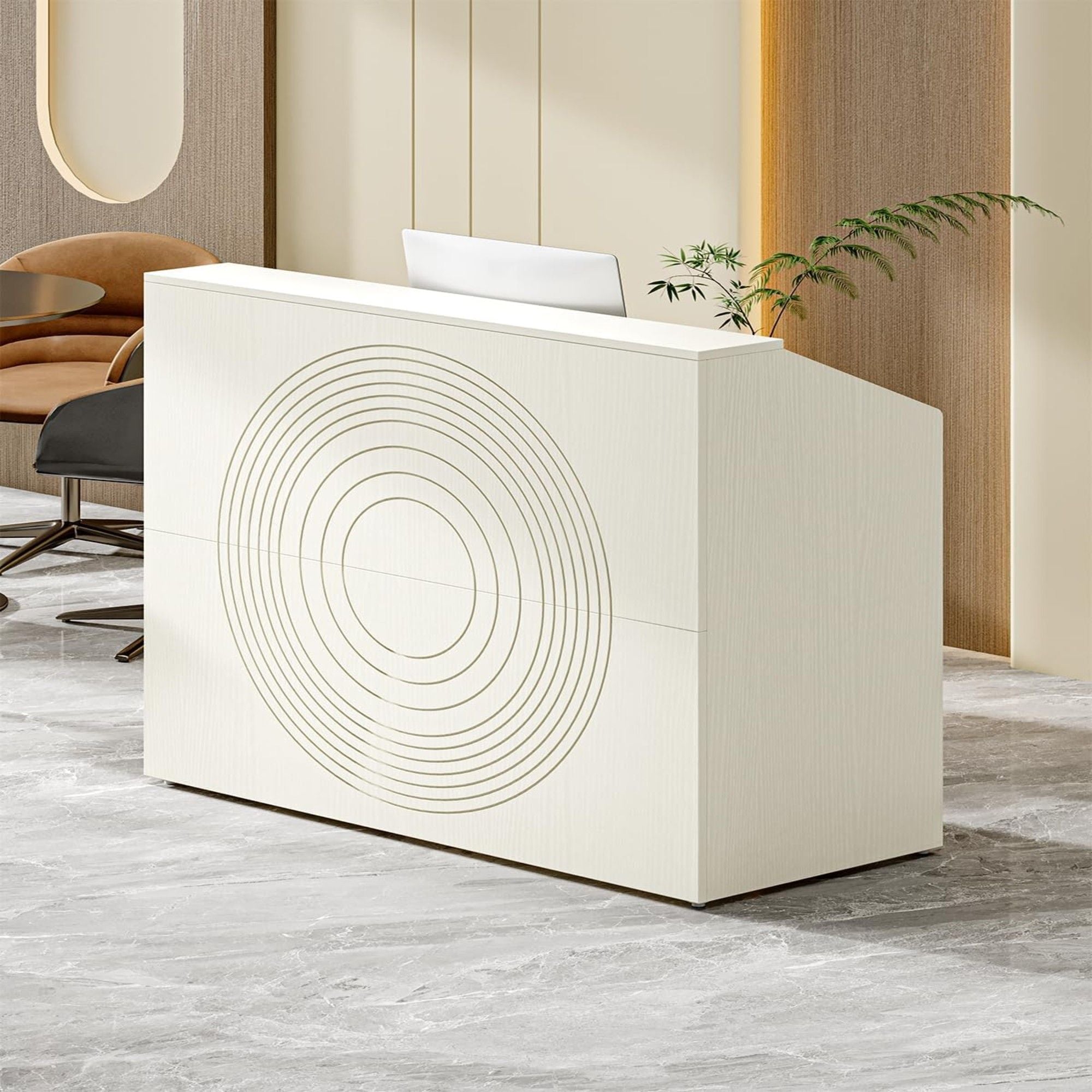 Modern Reception Desk, Front Desk Table With Cable Grommet & Privacy Panels