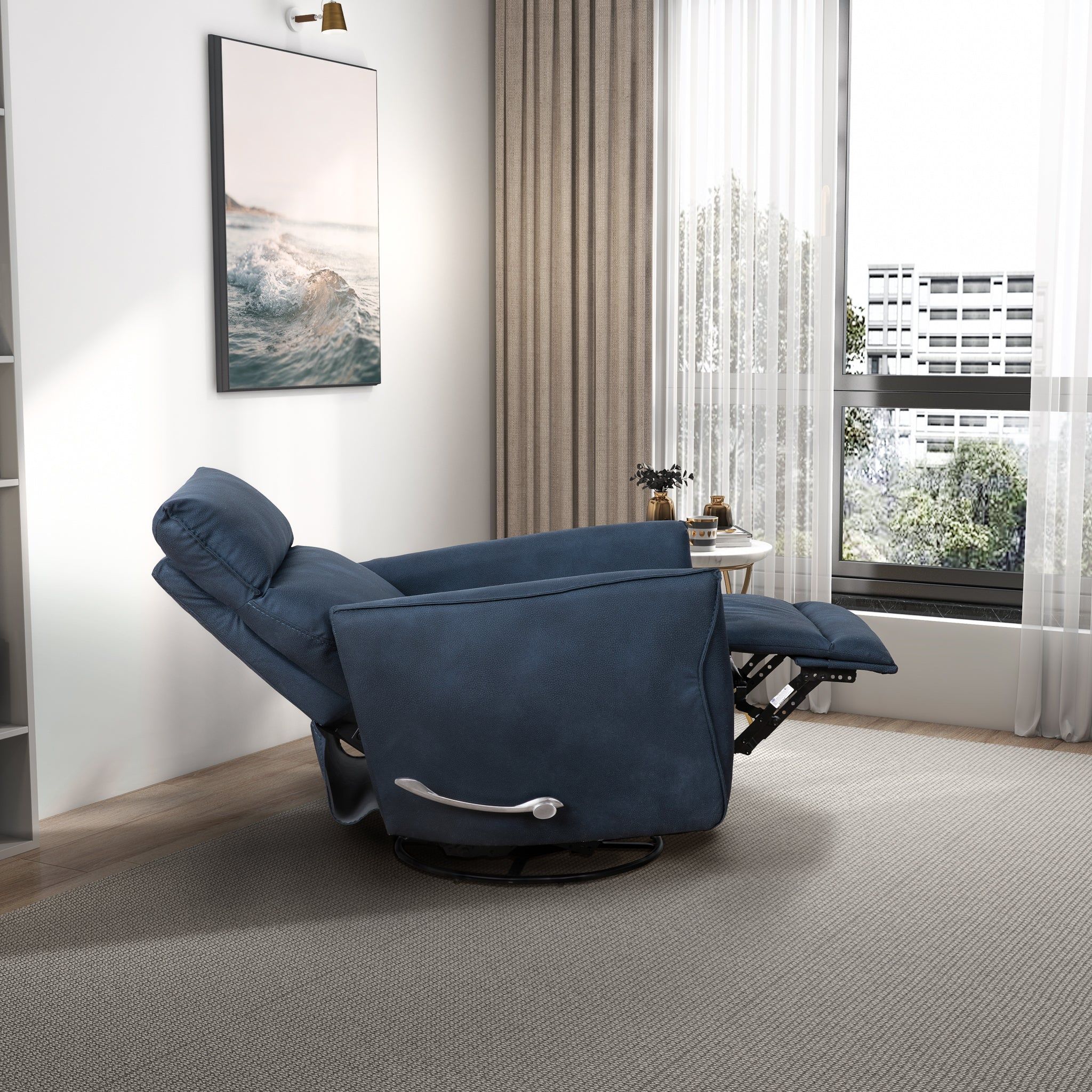 Carson - Swivel Glider Suede Recliner Chair - Midnight Blue