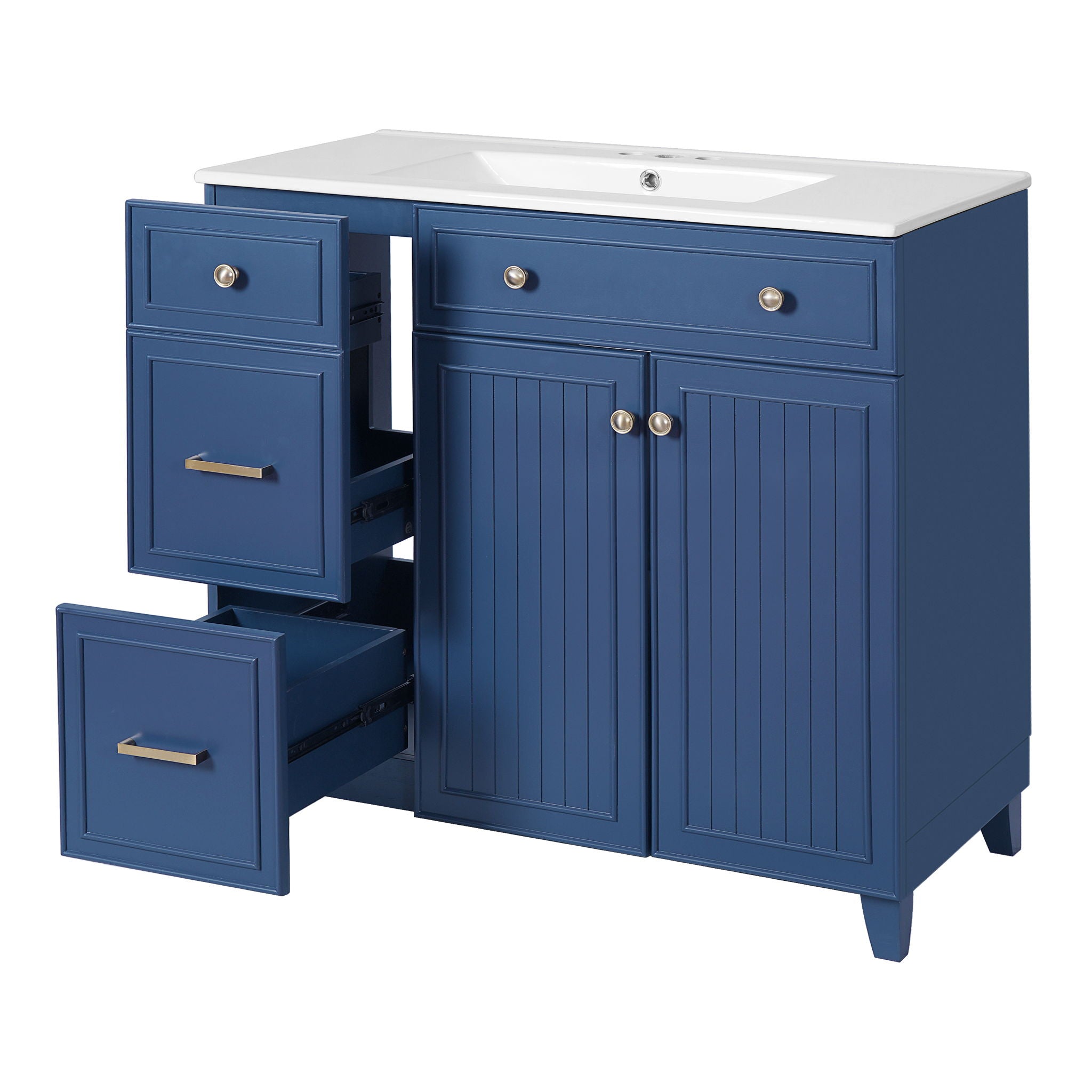36" Bathroom Vanity With Sink, Soft Close Doors, Adjustable Shelves - Blue