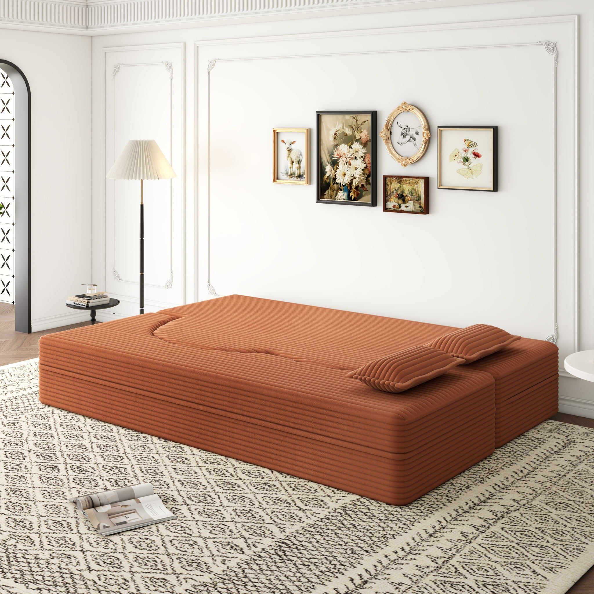 Convertible Plush Corduroy Foam-Filled Sleeper Sofa Bed With 2 Pillows