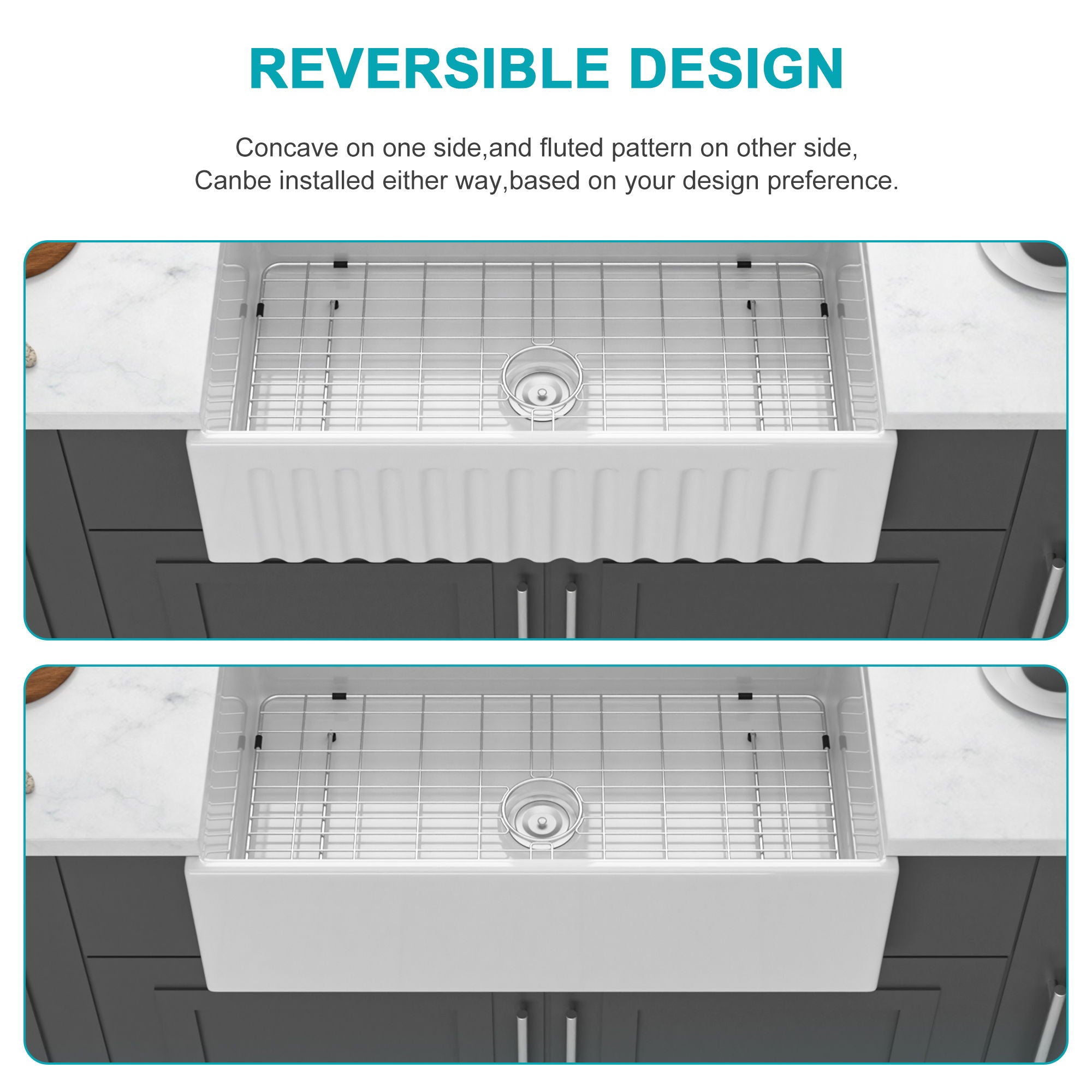 Porcelain Ceramic Farmhouse Sink Workstation With Reversible Apron Design - Single Bowl