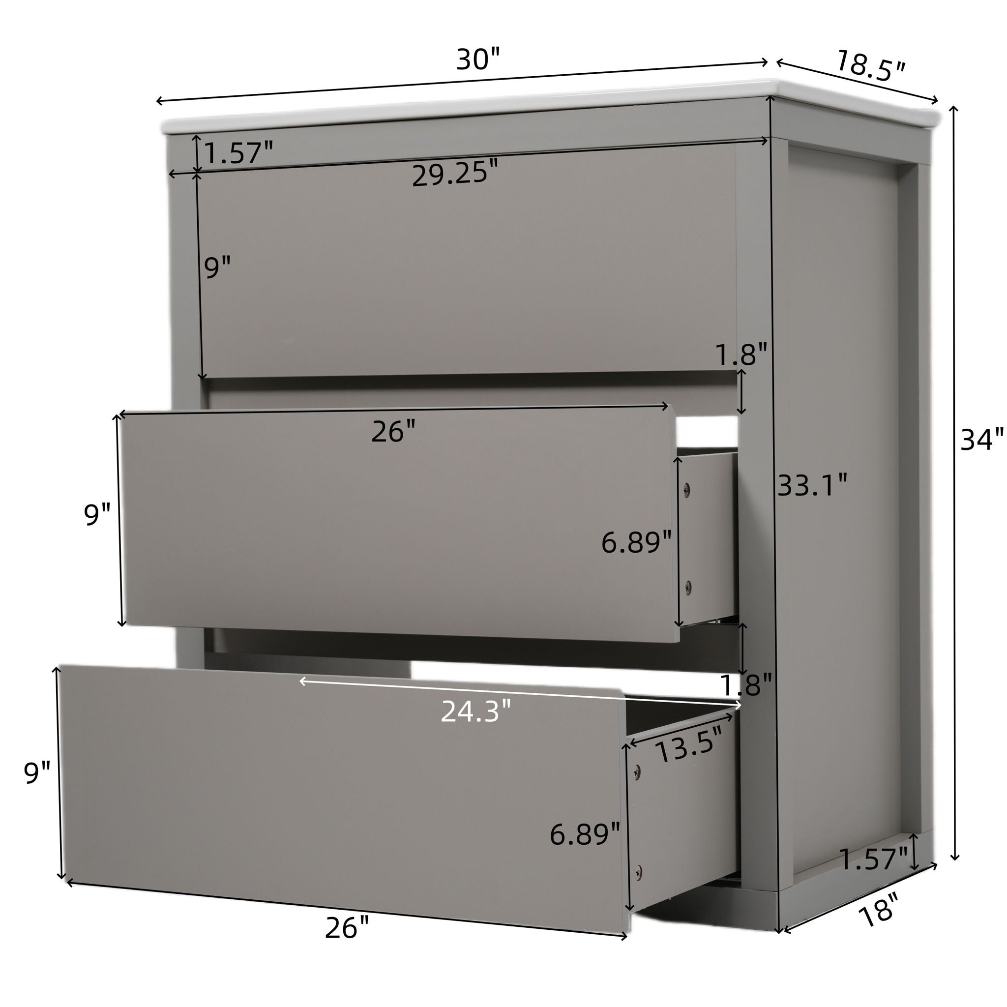 Freestanding Bathroom Vanity With Ceramic Sink, 2 Full Extension Drawers
