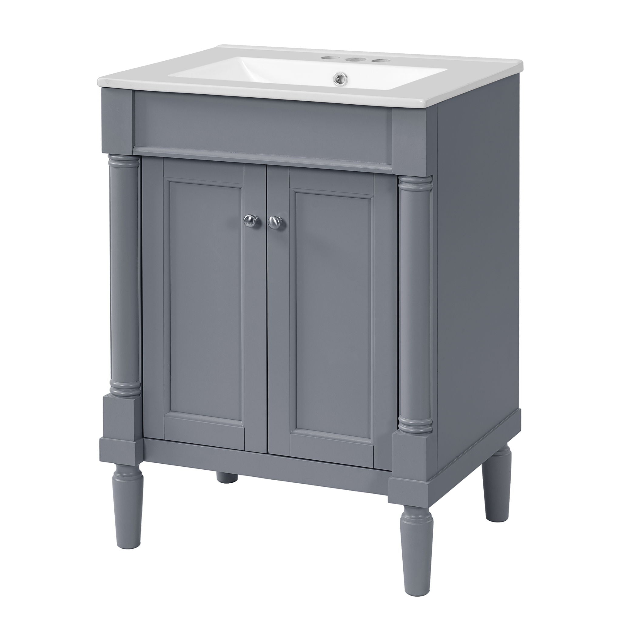 24" Bathroom Vanity With Top Sink, 2 Tier Storage Cabinet - Gray