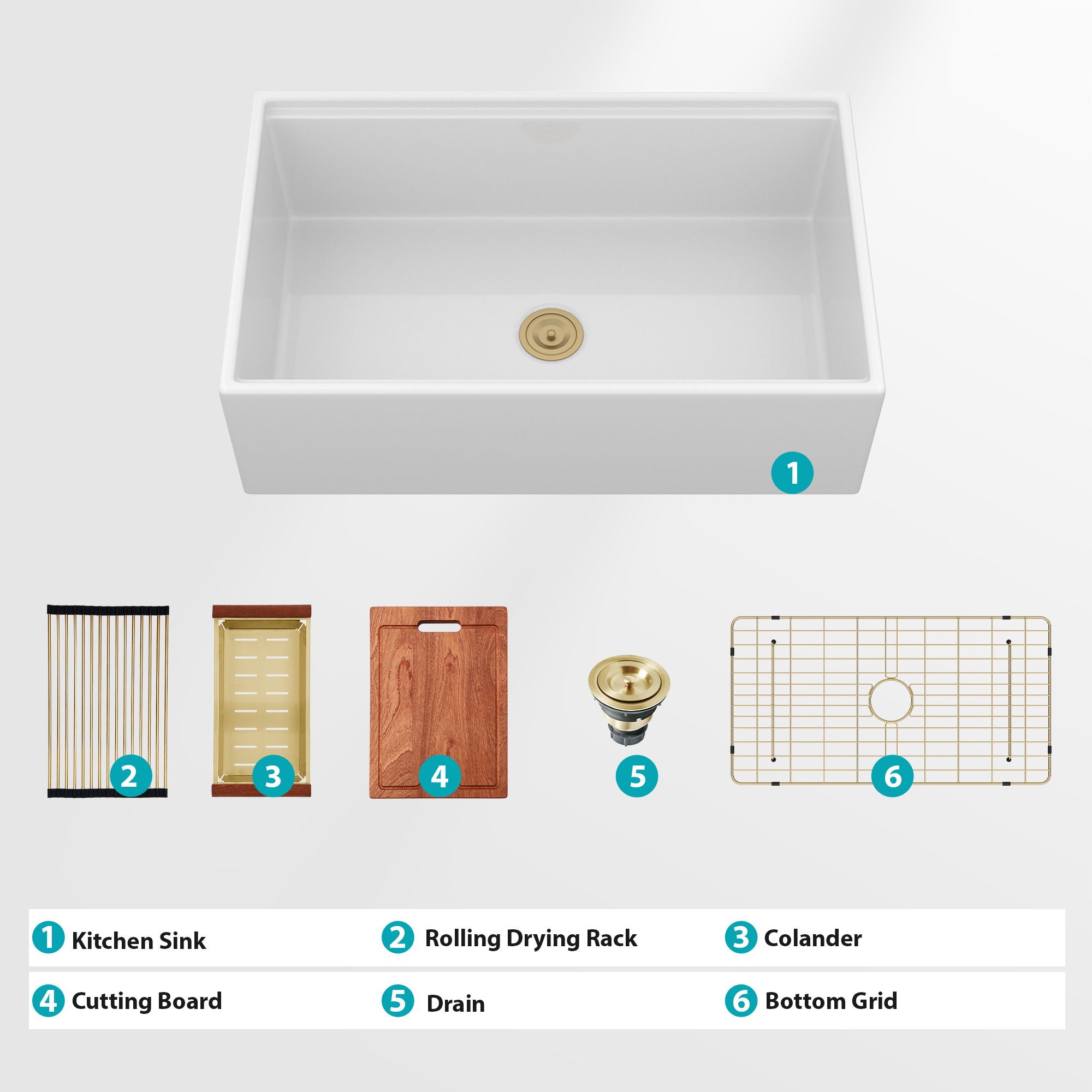 Workstation Single Bowl, Apron Front Kitchen Sink - White