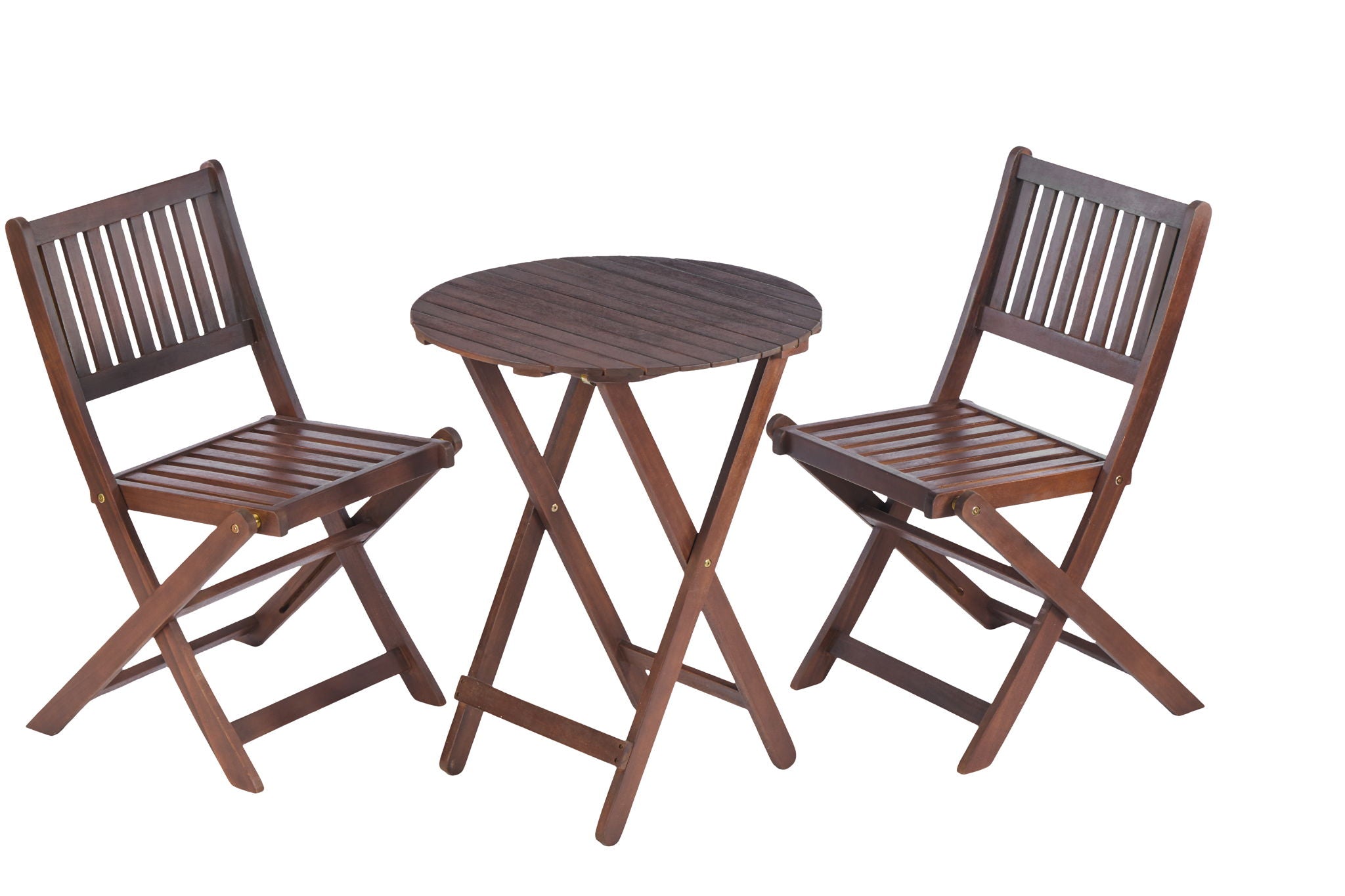 3 Piece Acacia Bistro Set, Folding Patio Furniture With 1 Coffee Table And 2 Foldable Chairs