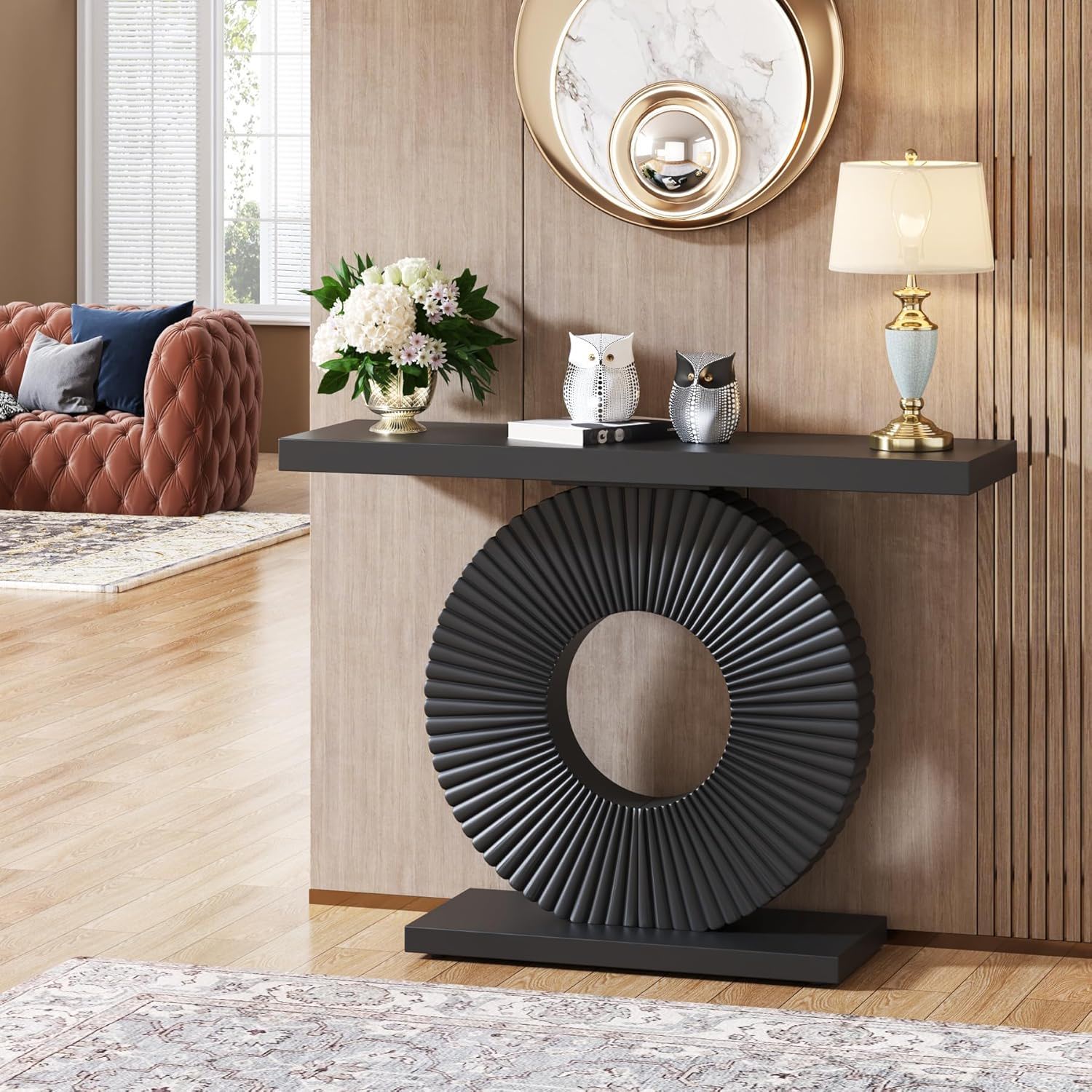 Modern Console Table With Sculptural Geometric Base