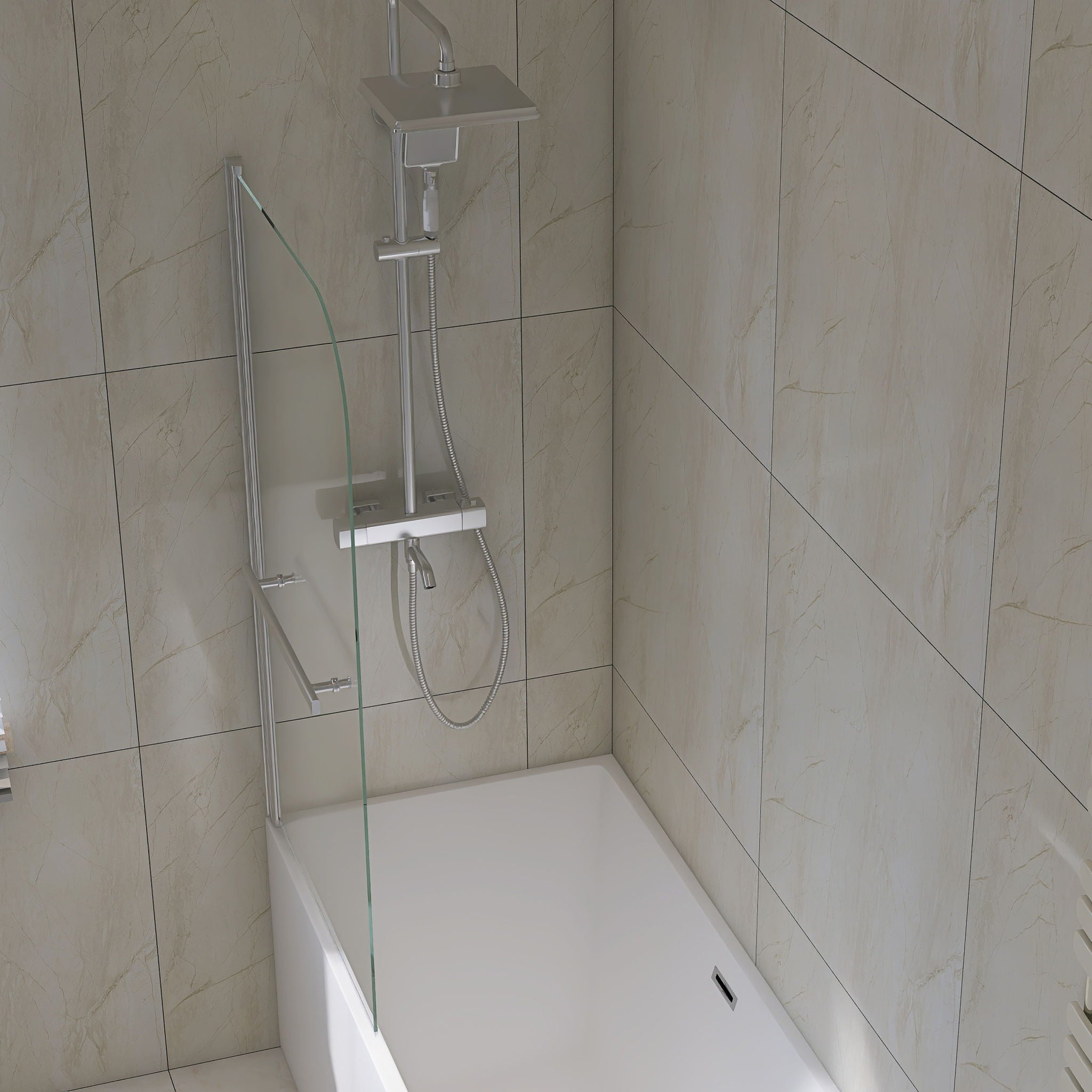 Bathtub Screen Framless Shower Door Tempered Glass Shower Panel - Transparent