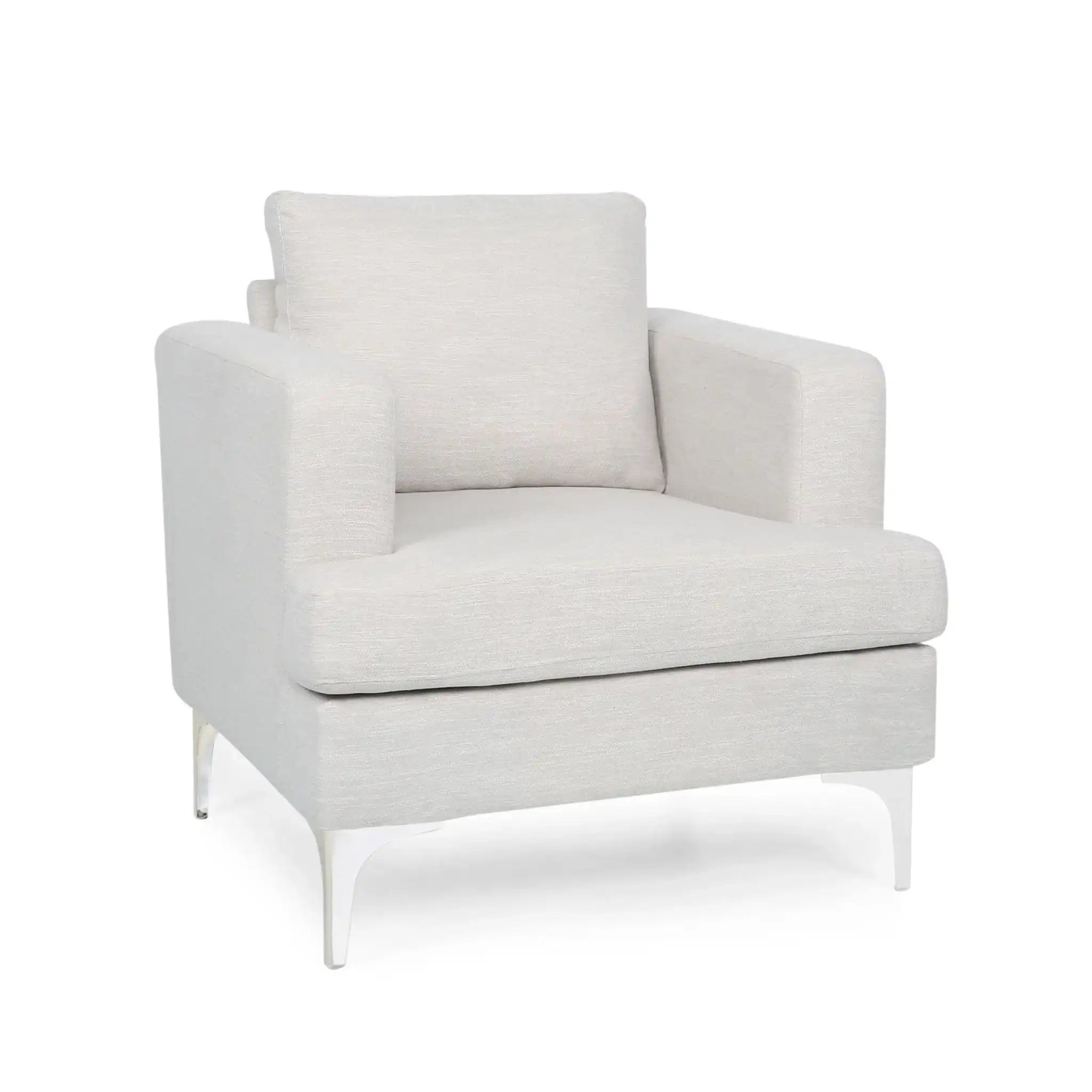 Upholstered Fabric Club Chair With Iron Legs - Beige