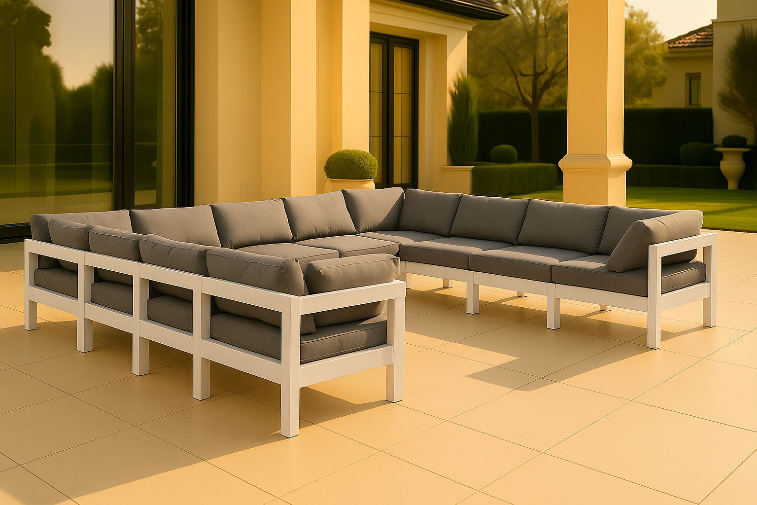 Nizuc - Outdoor Patio 11 Piece Modular Sectional With White Frame