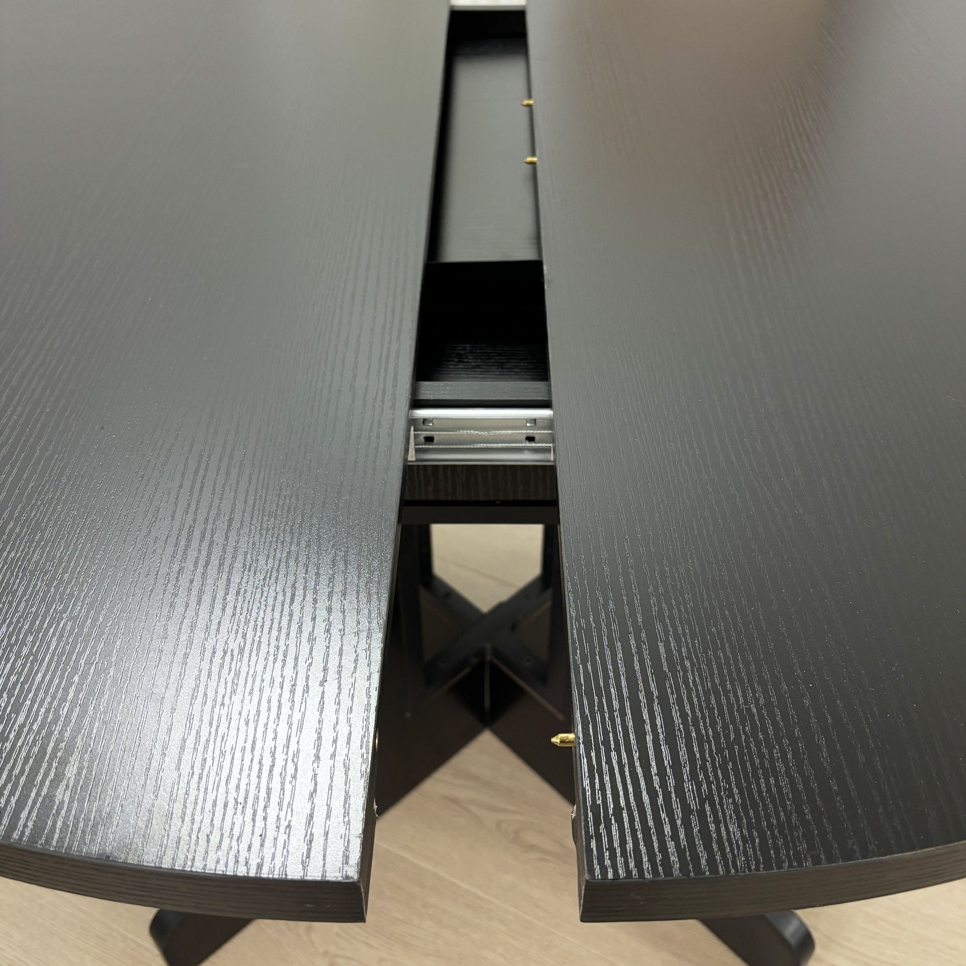 Dining Table For Farmhouse Kitchen Expandable Oval Table Top With Removable Leaf Trestle X Shaped Base - Black - Best Buy Furniture