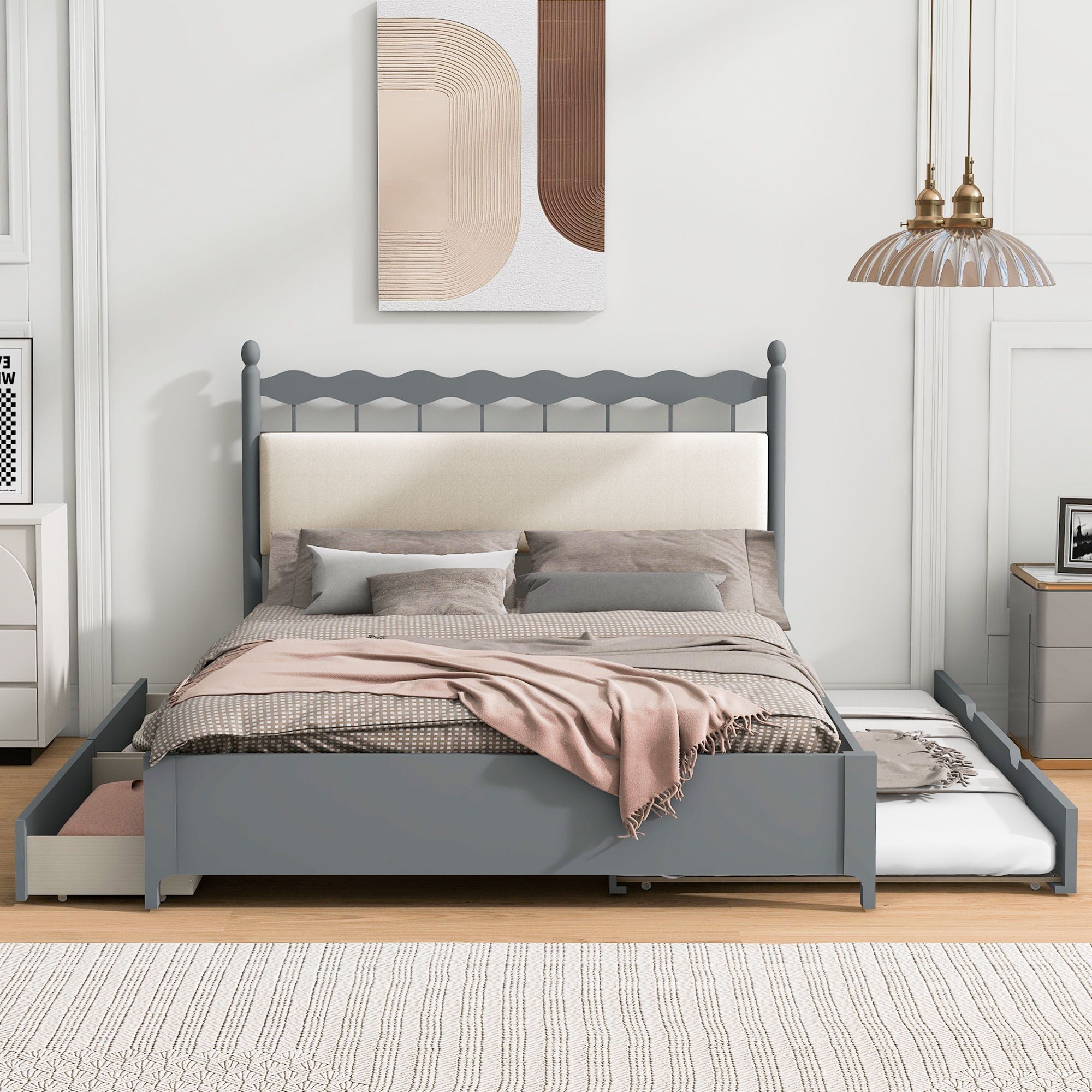 Storage Platform Bed With 2 Big Drawers & Trundle
