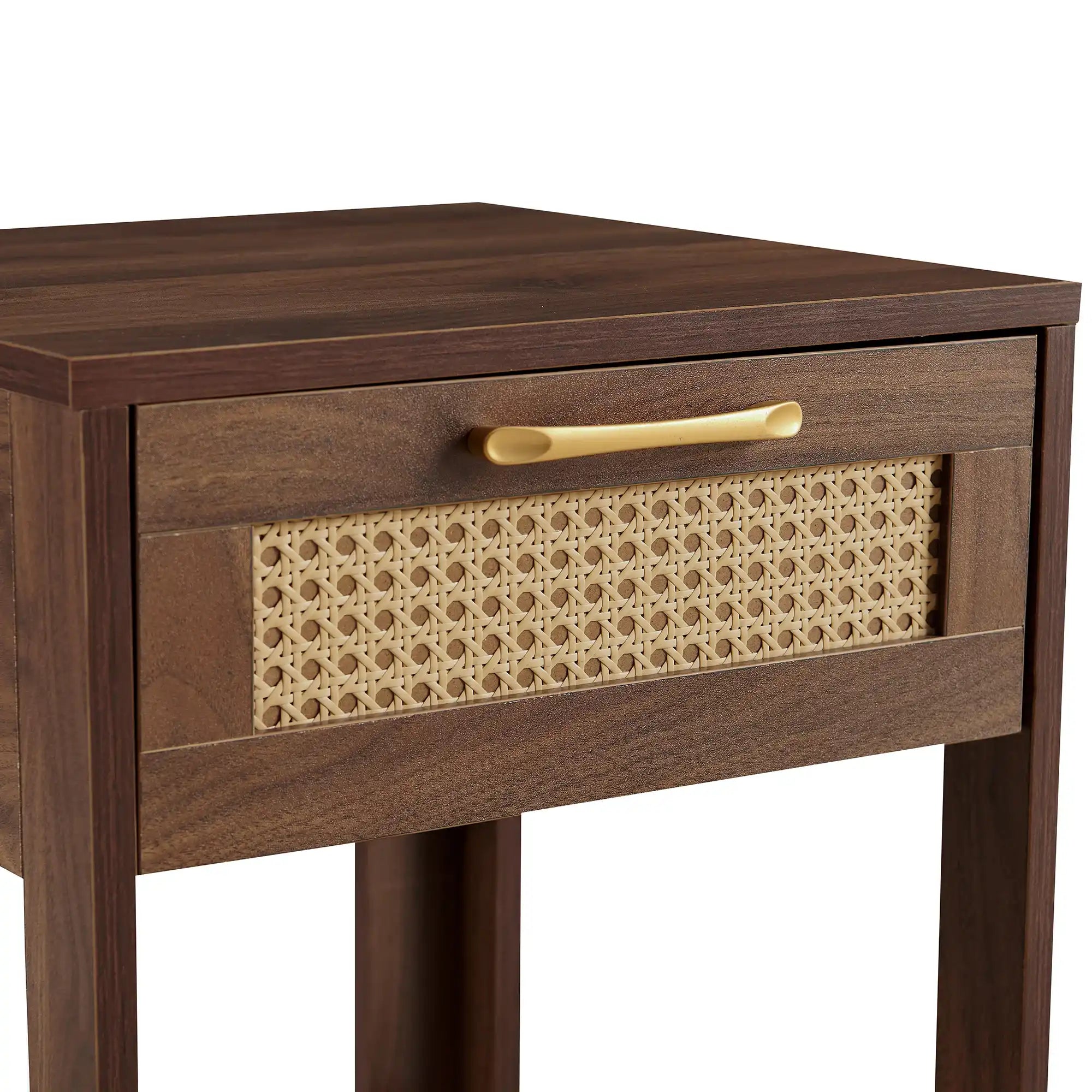 Modern Walnut Rattan Nightstand with Drawer - Best Buy Furniture