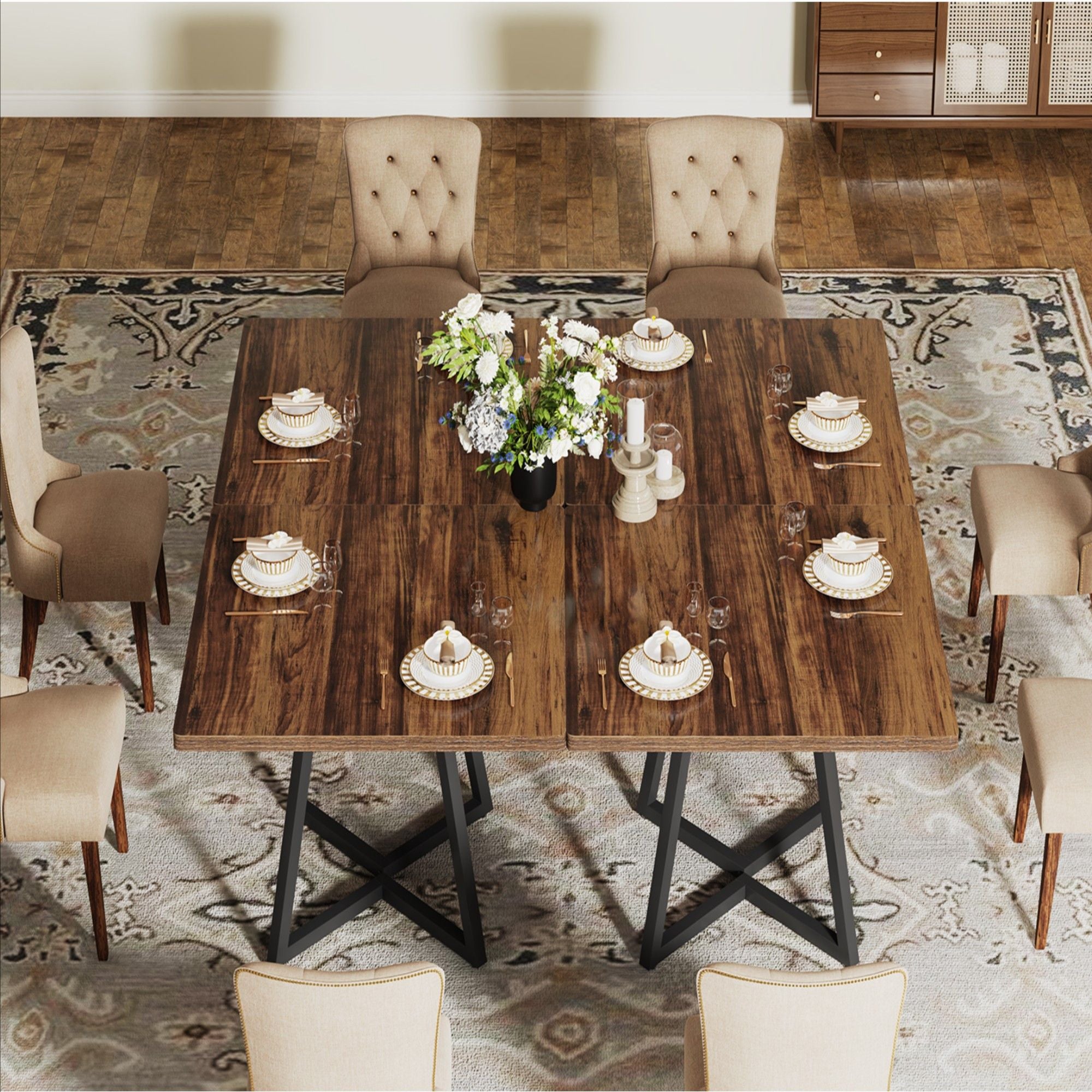 Square Dining Compact Kitchen Table - Brown / Black