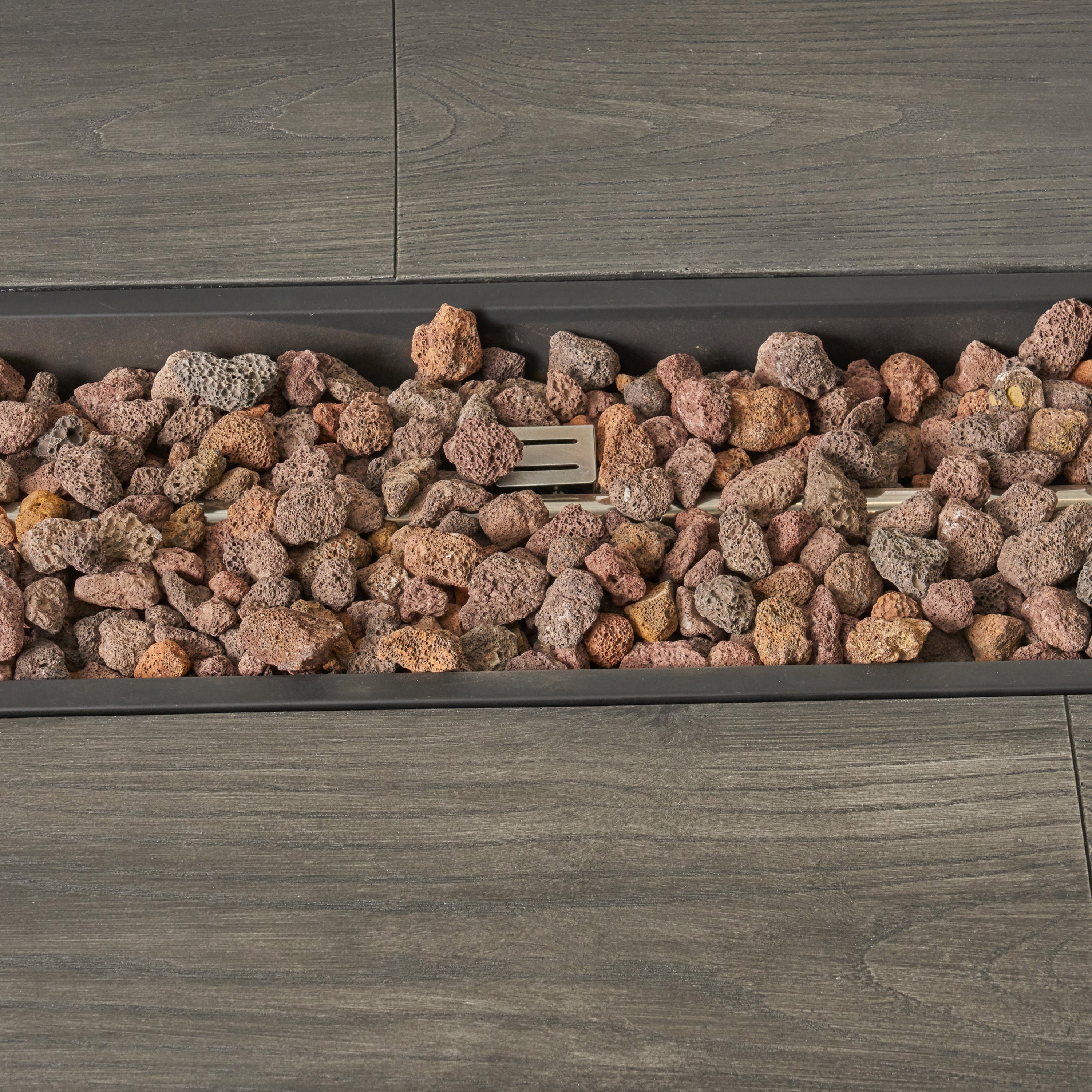 Transitional 56'' Rectangular Outdoor MgO Propane Fire Pit with Brown Wood Pattern