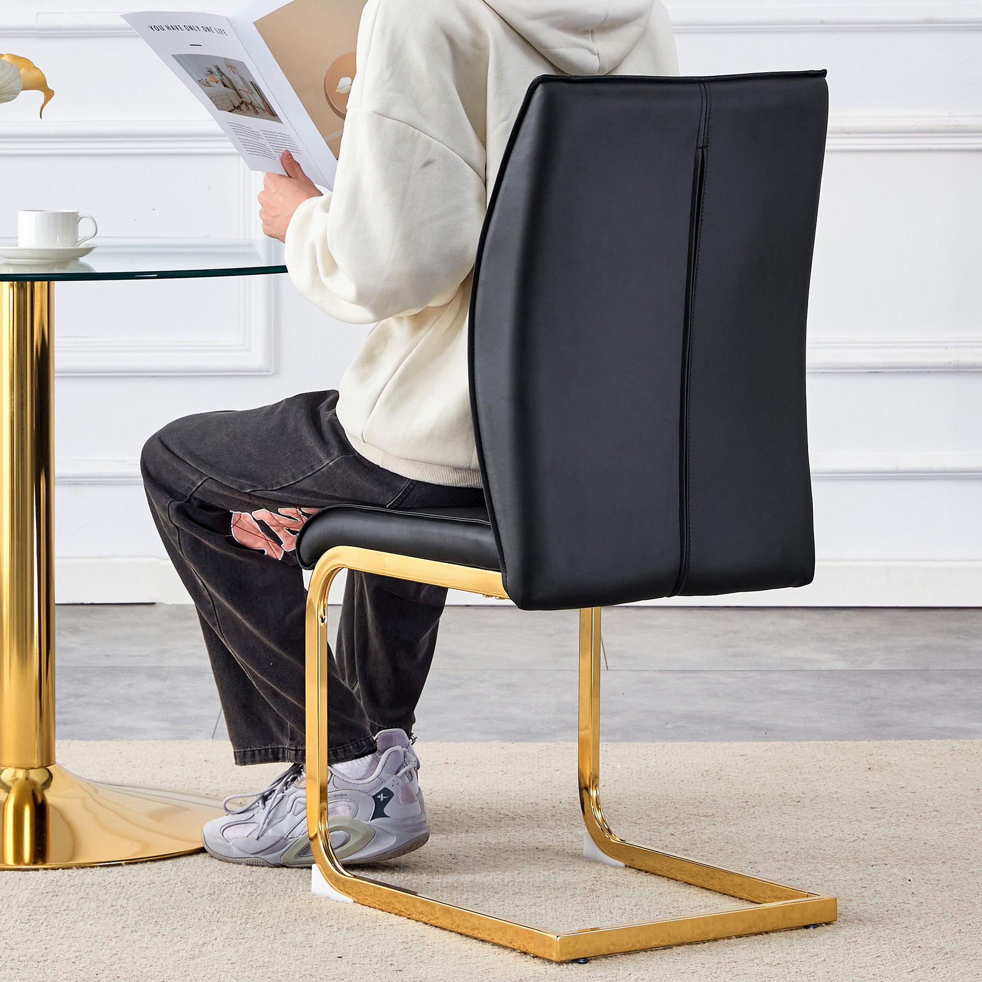 Luxurious And Minimalist Chair Covers, 2 High Elasticity Dining Chairs Arched Legs - Black / Gold