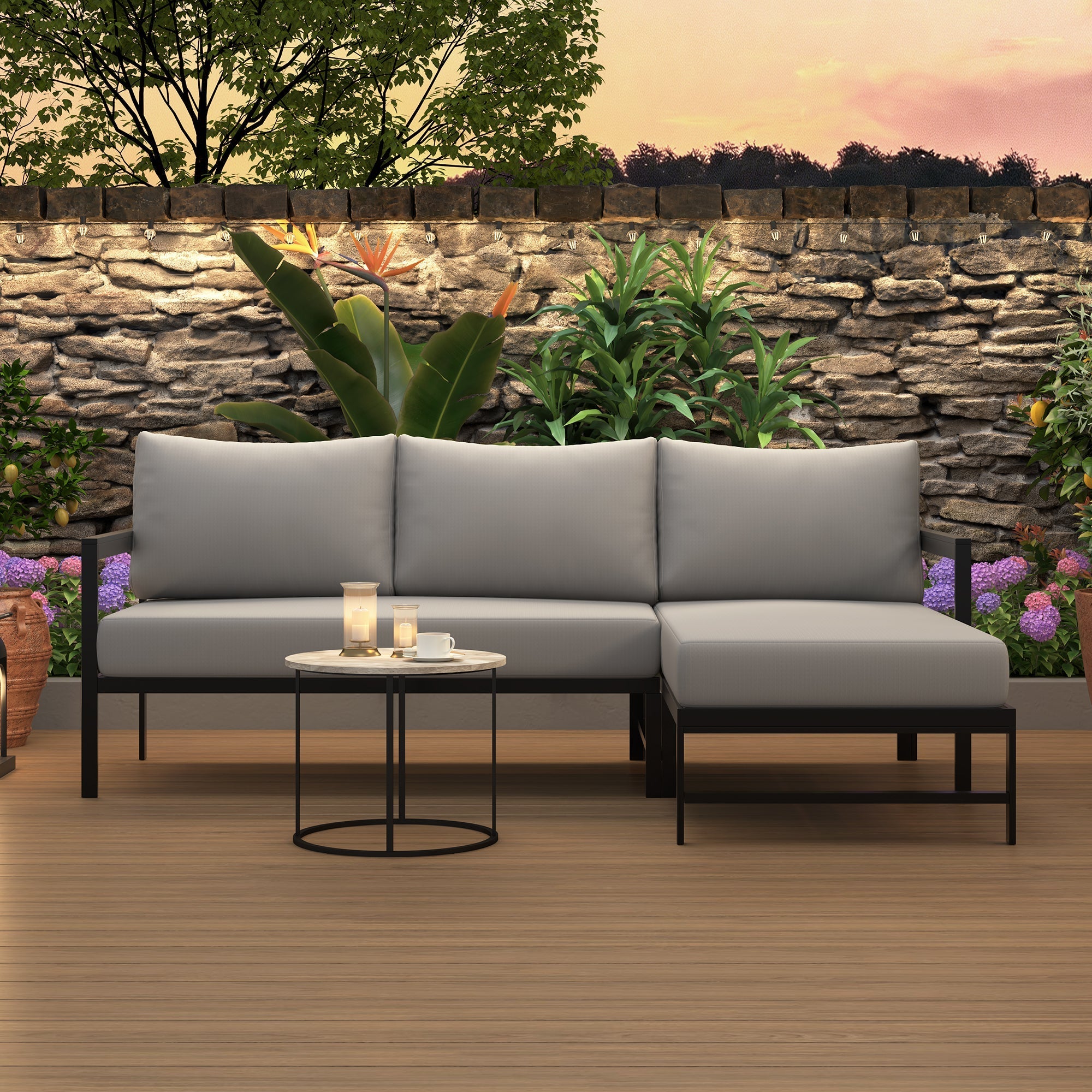 U_style Outdoor L-Shaped Sofa with Iron Frame and Ultra-Thick Cushions
